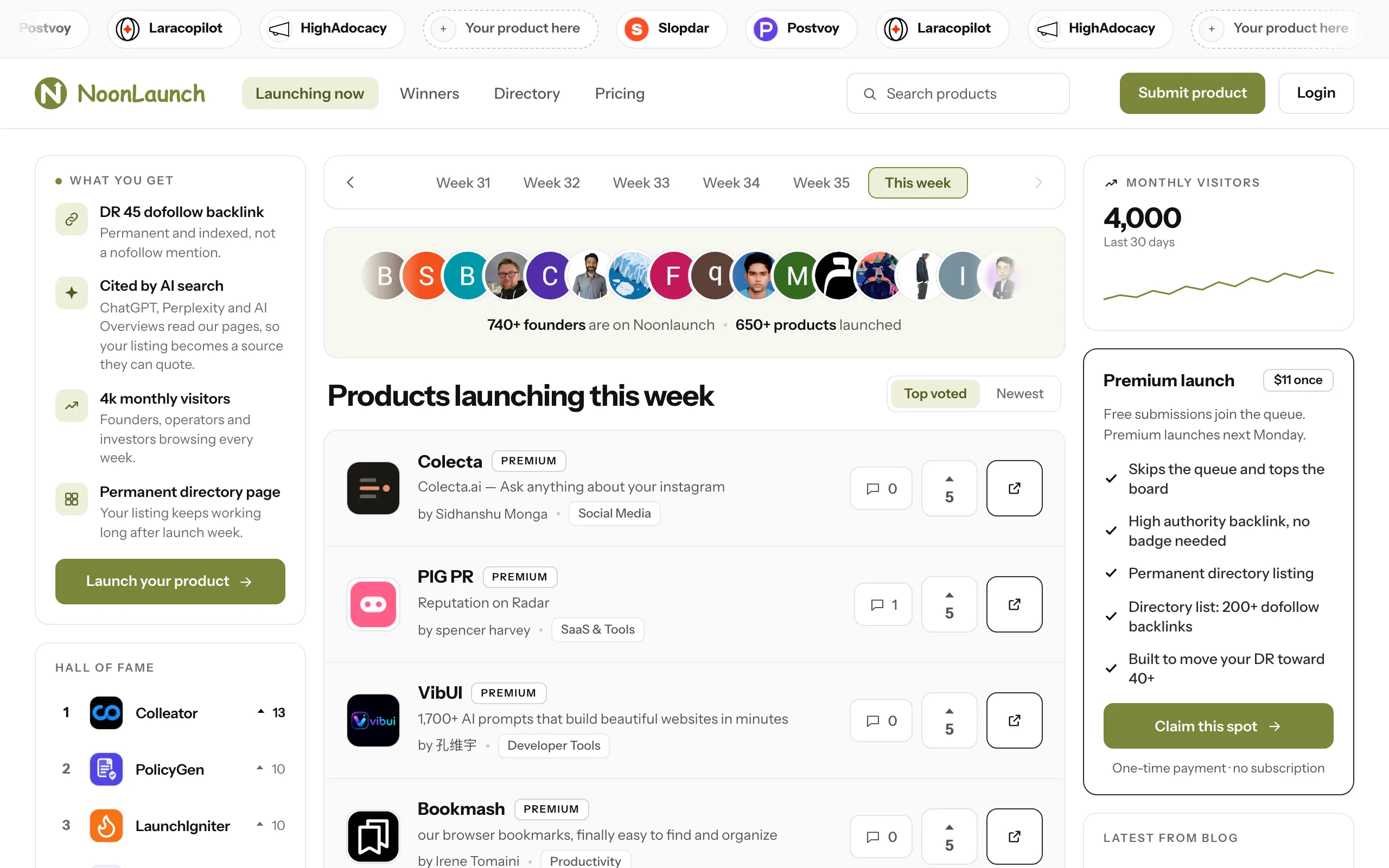 Screenshot of Noonlaunch - Launch &amp; Discover Products