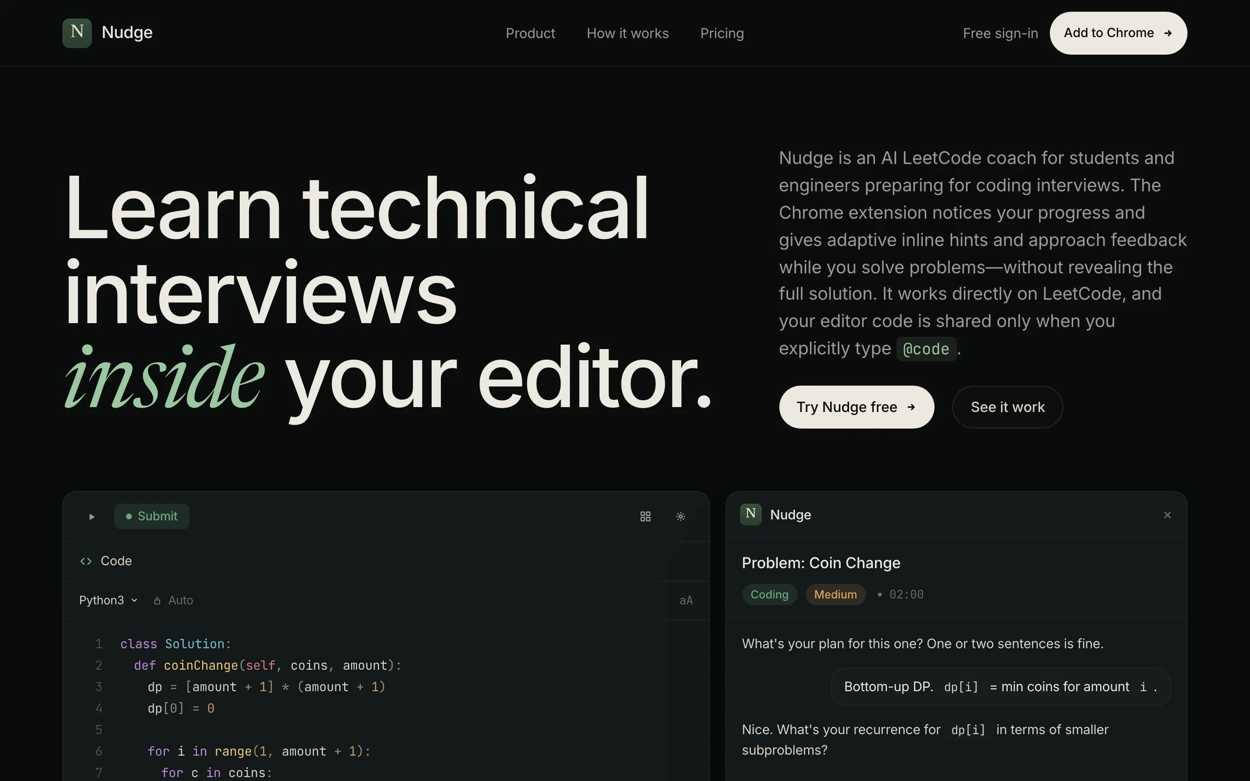 Screenshot of Nudge - AI LeetCode Interview Coach