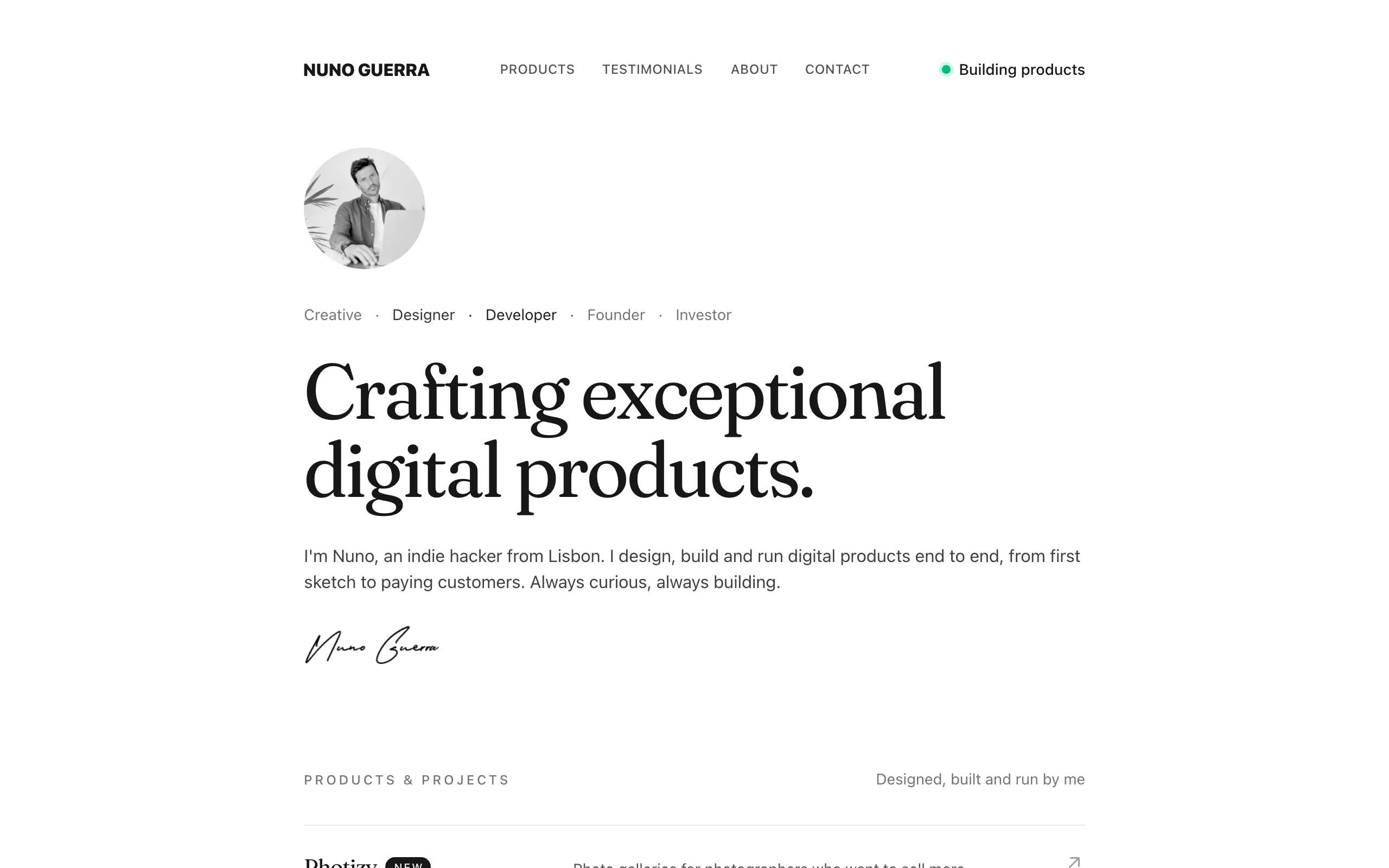 Screenshot of Nuno Guerra — Designer & Full-Stack Developer in Lisbon