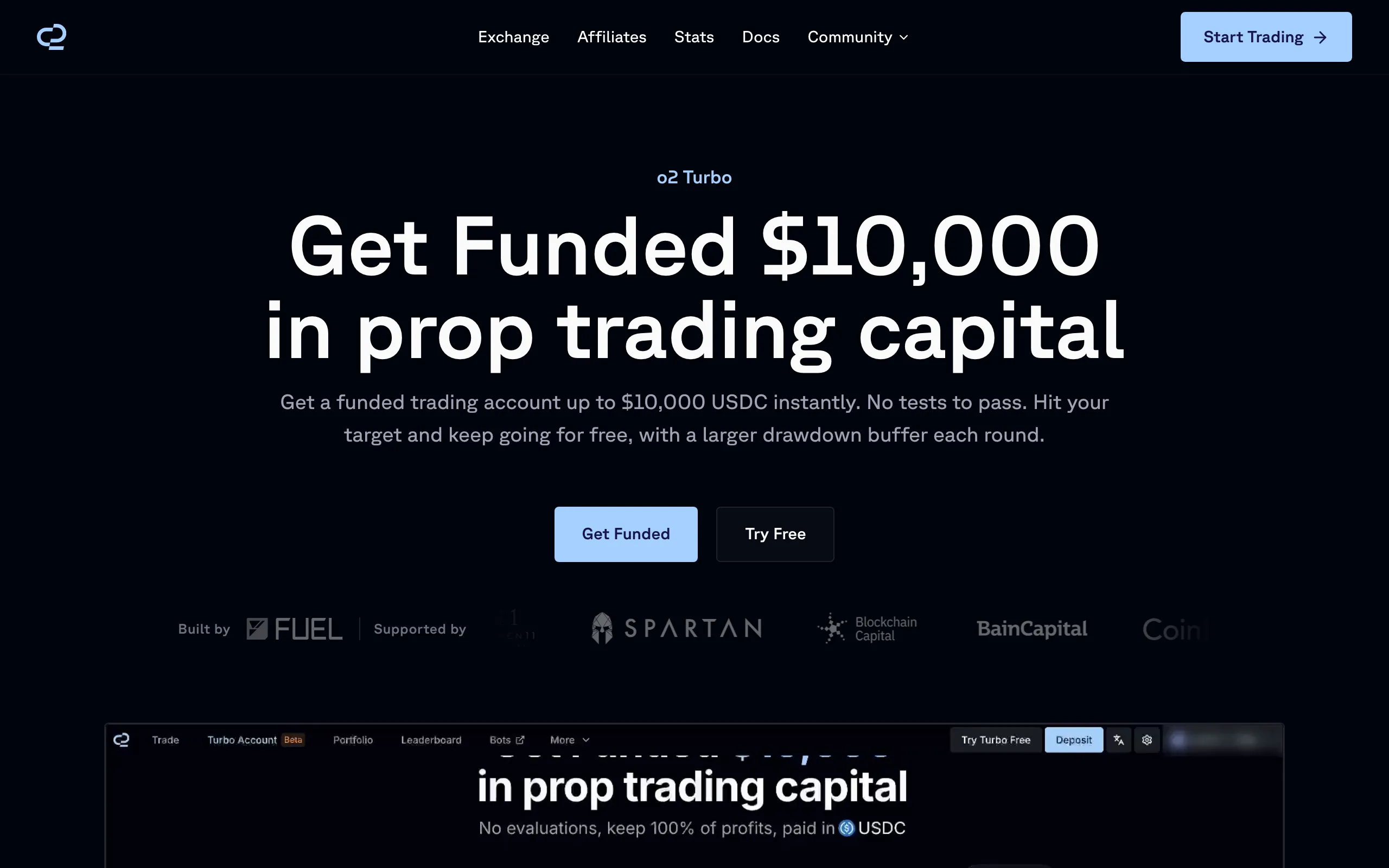 Screenshot of o2 Turbo — Buy a Funded Trading Account, Start Instantly