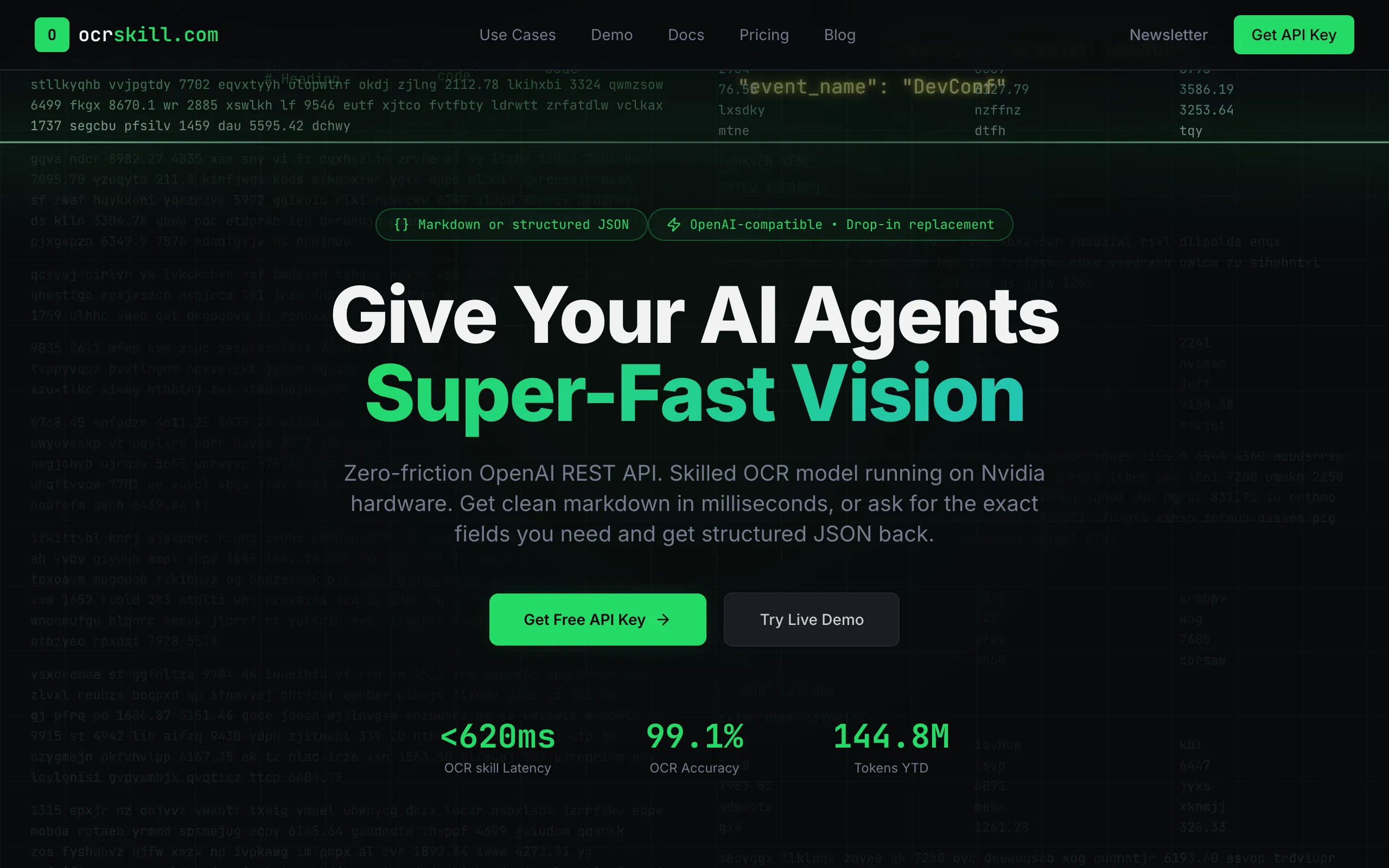 Screenshot of ocrskill.com - Skilled OCR API for AI Agents and agentic vision workflows