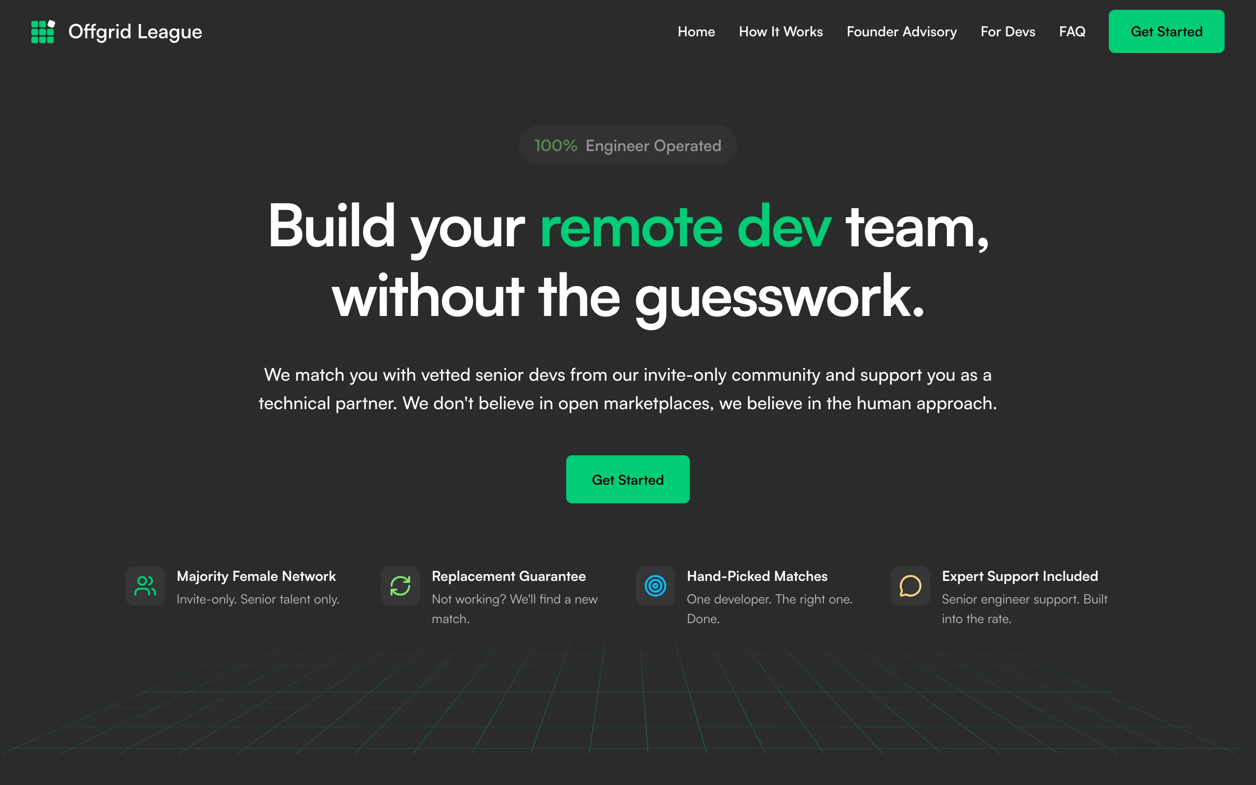 Screenshot of Offgrid League | Build Your Remote Dev Team Without the Guesswork