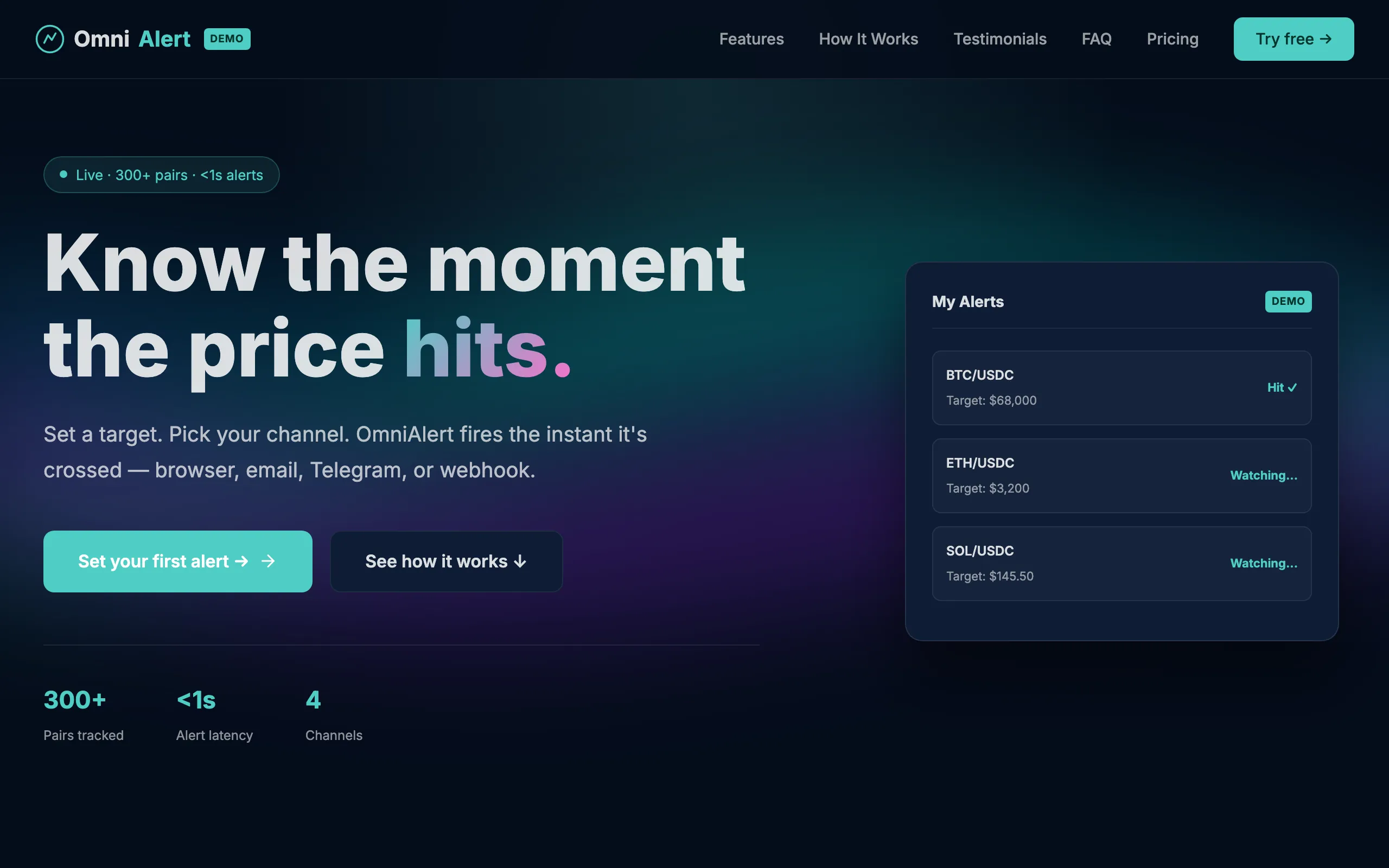 Screenshot of OmniAlert — Real-Time Crypto Price Alerts & Notifications