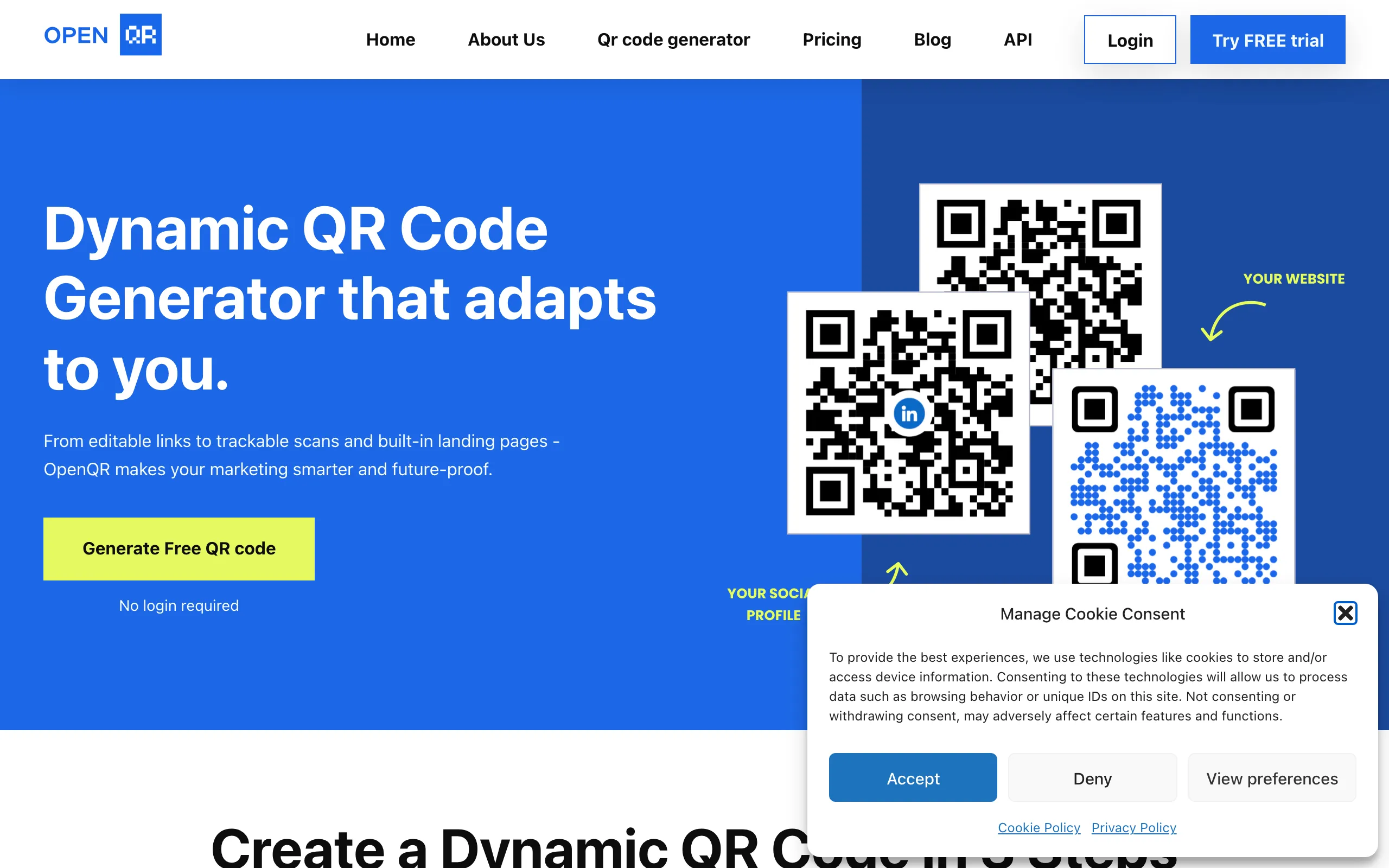 Screenshot of OpenQR - Dynamic QR Code Generator - Trackable, Editable
