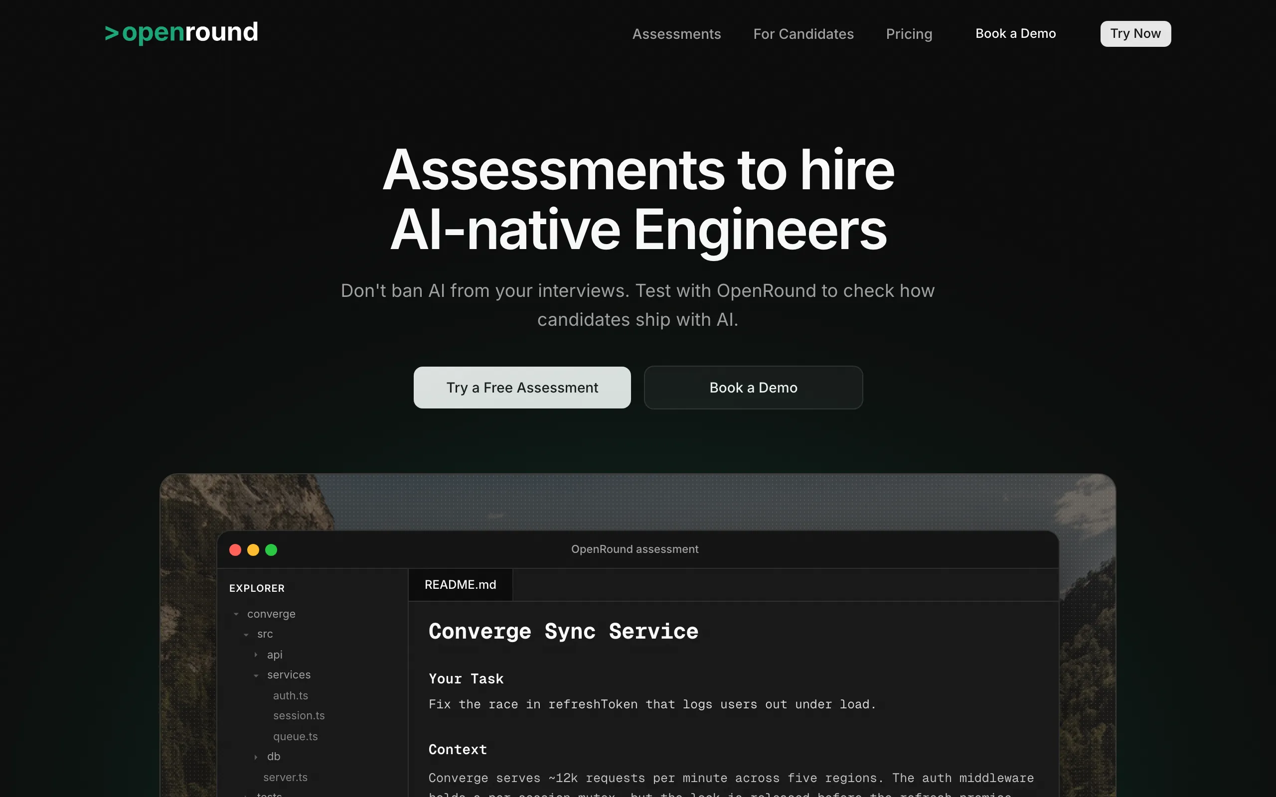 Screenshot of OpenRound — Assessments to hire AI-native Engineers