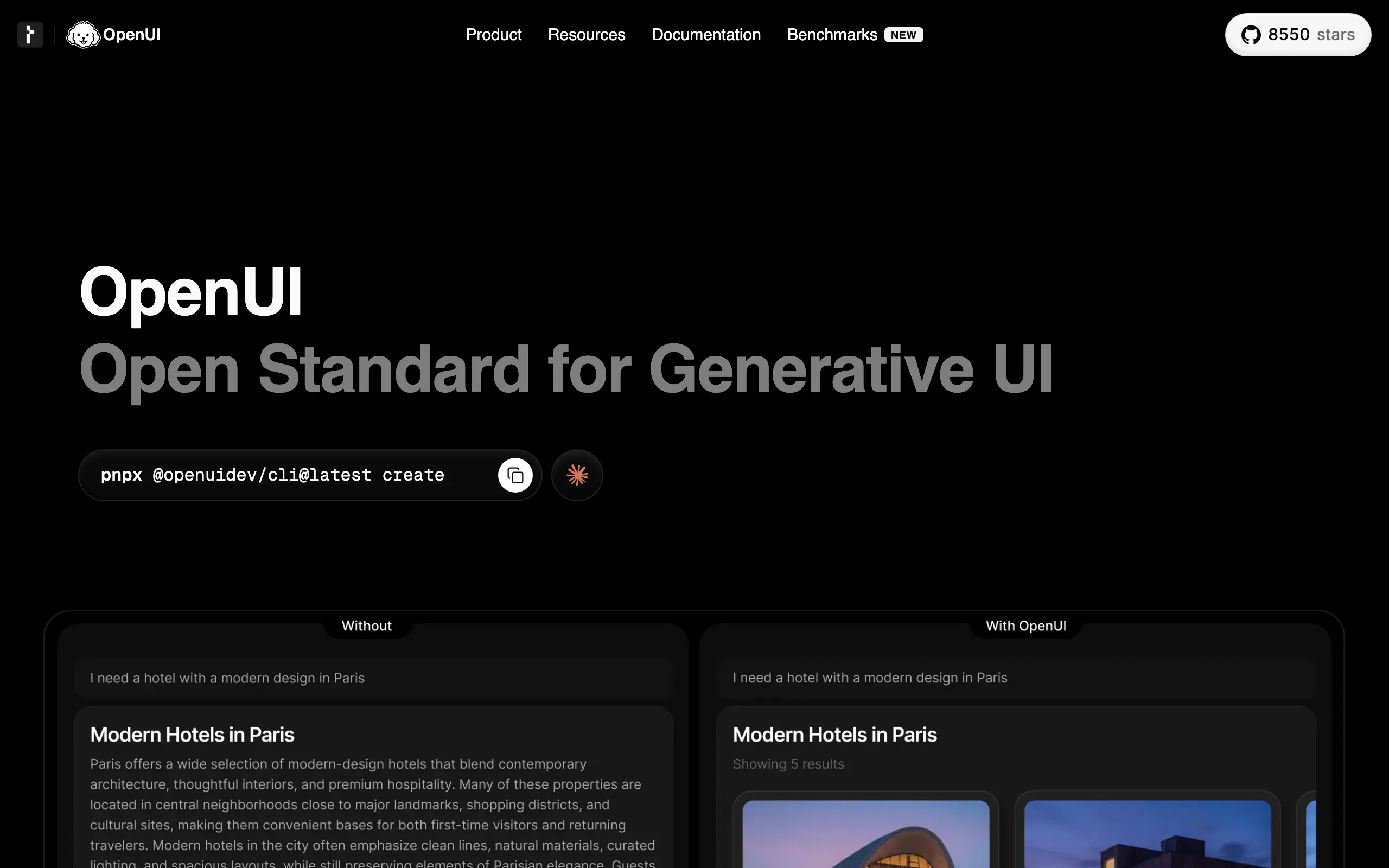 Screenshot of OpenUI - The Open Standard for Generative UI