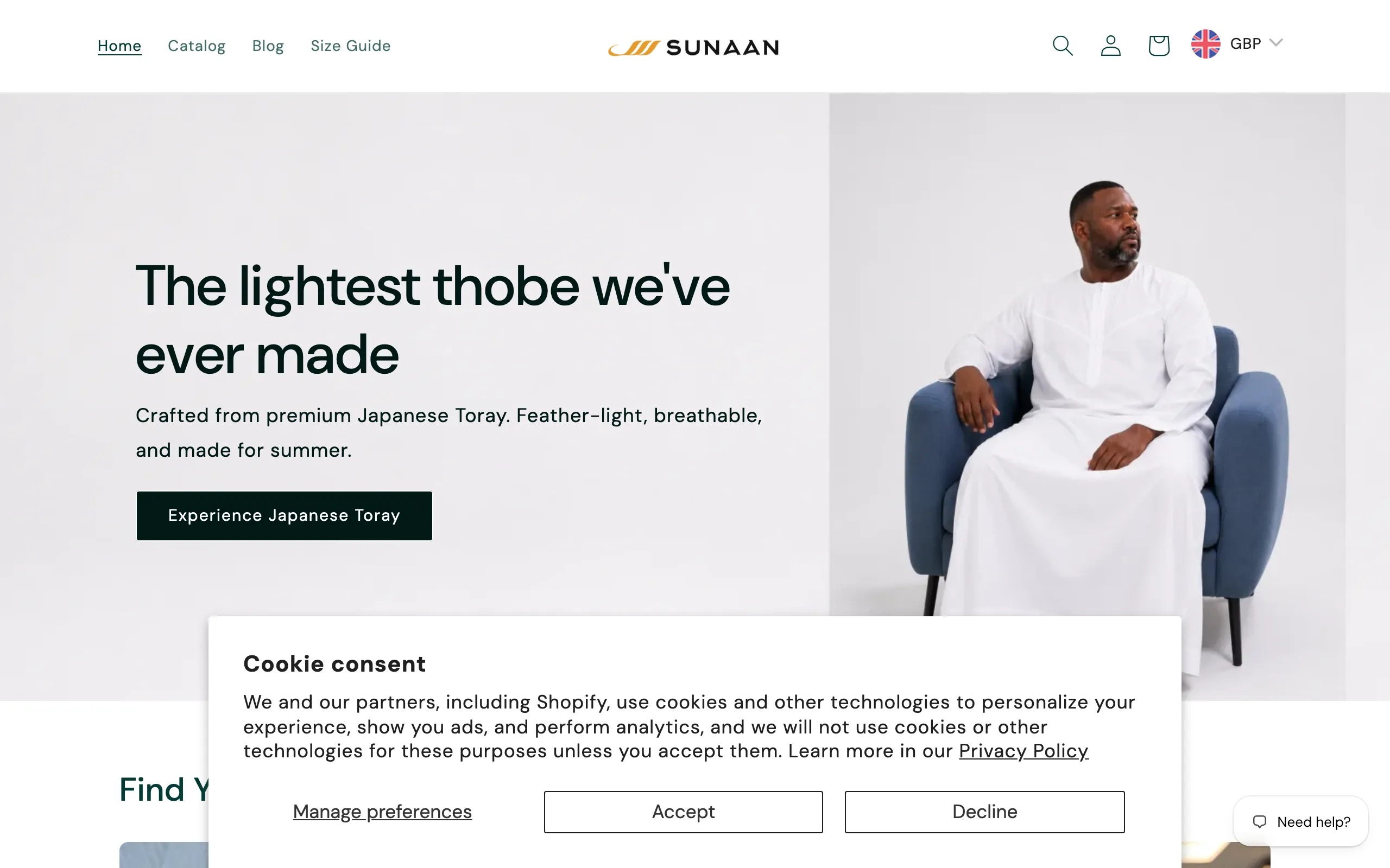 Screenshot of Original sunaan thobe for men | Custom fitted tailored thobe &ndash; Sunaan