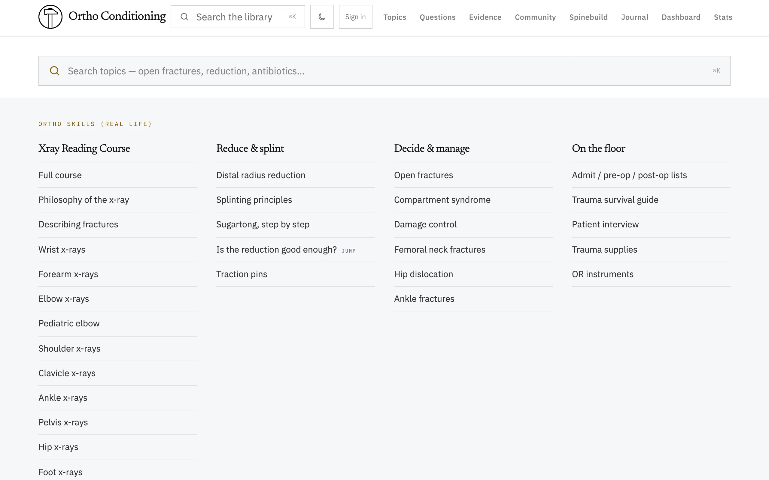 Screenshot of Ortho Conditioning — Covering the expanse of orthopedic surgery
