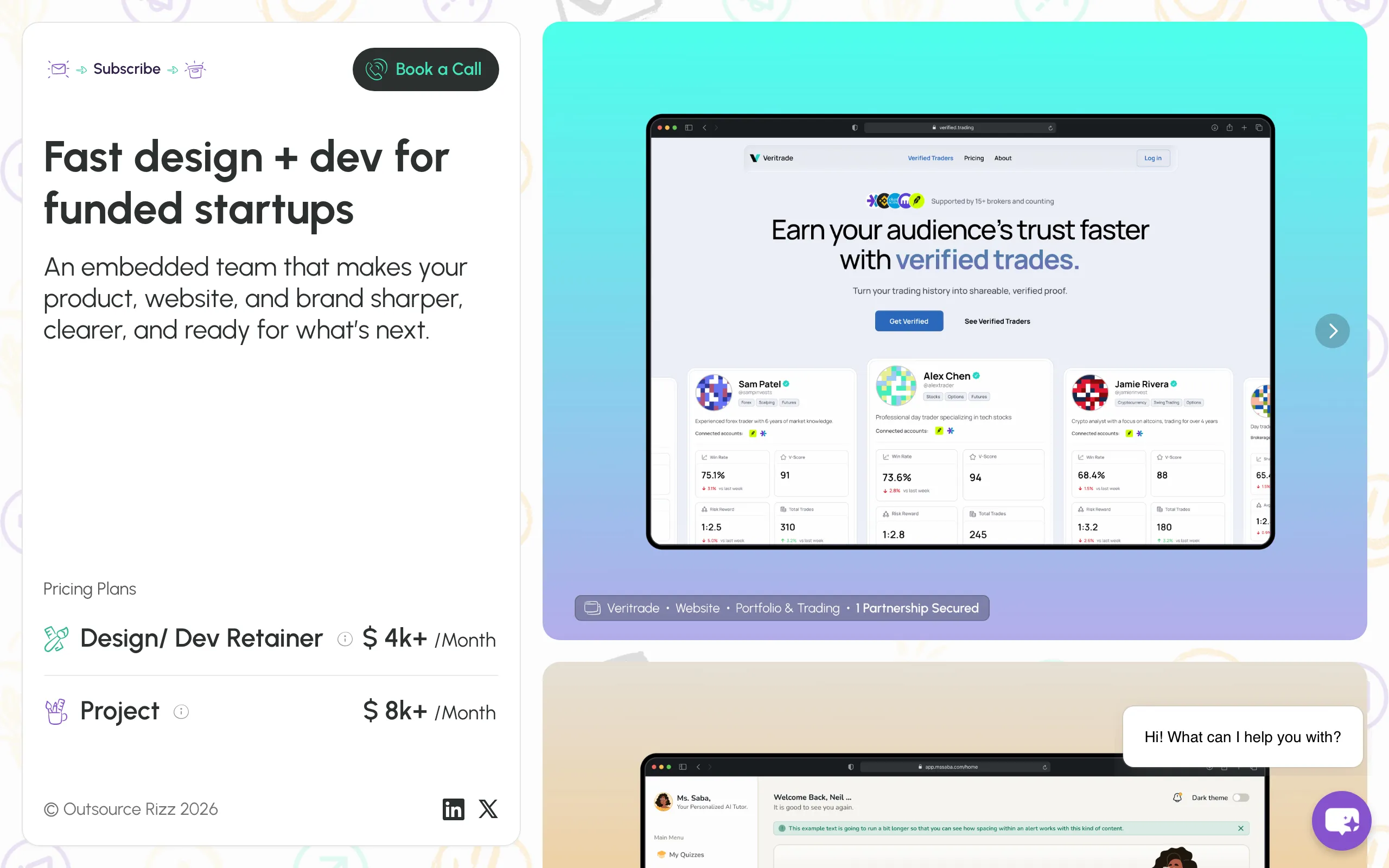 Screenshot of outsource rizz - fast design + dev for funded startups