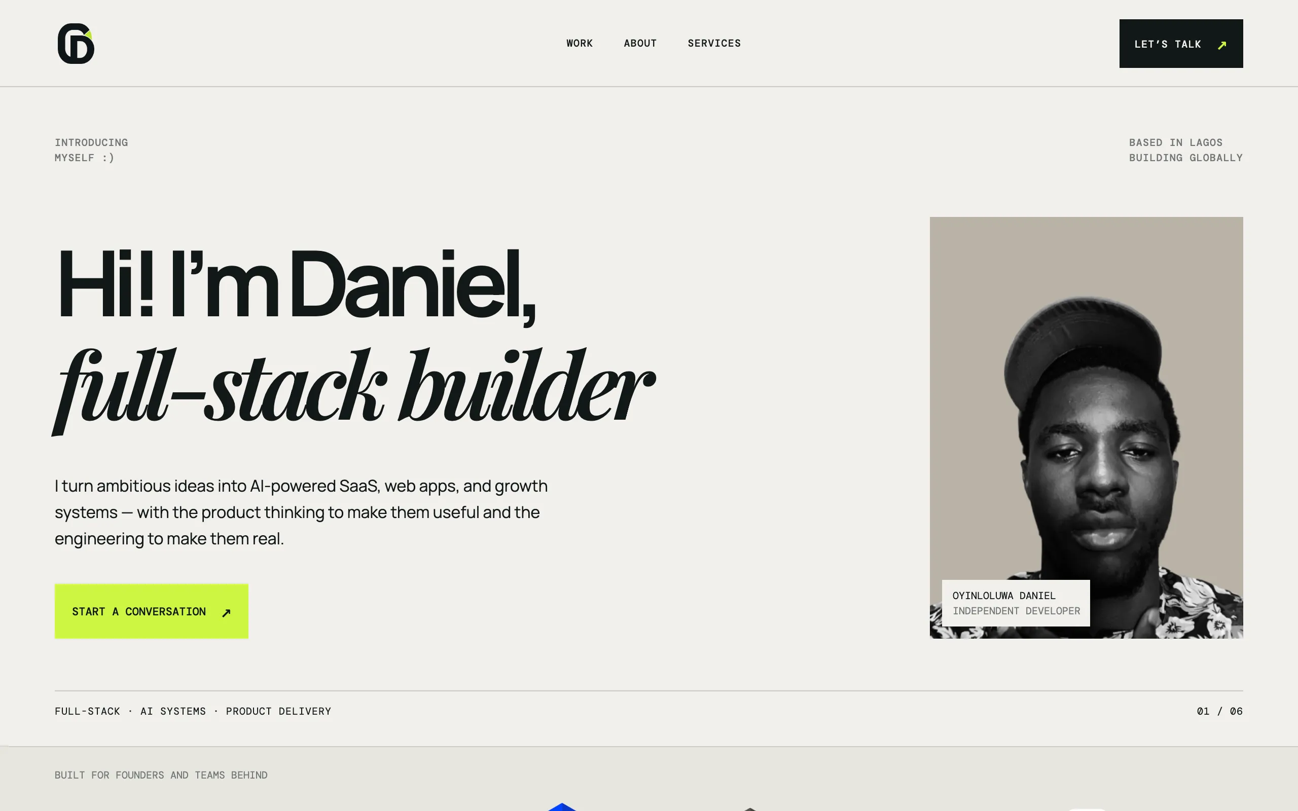Screenshot of Oyinloluwa Daniel — Full-stack developer