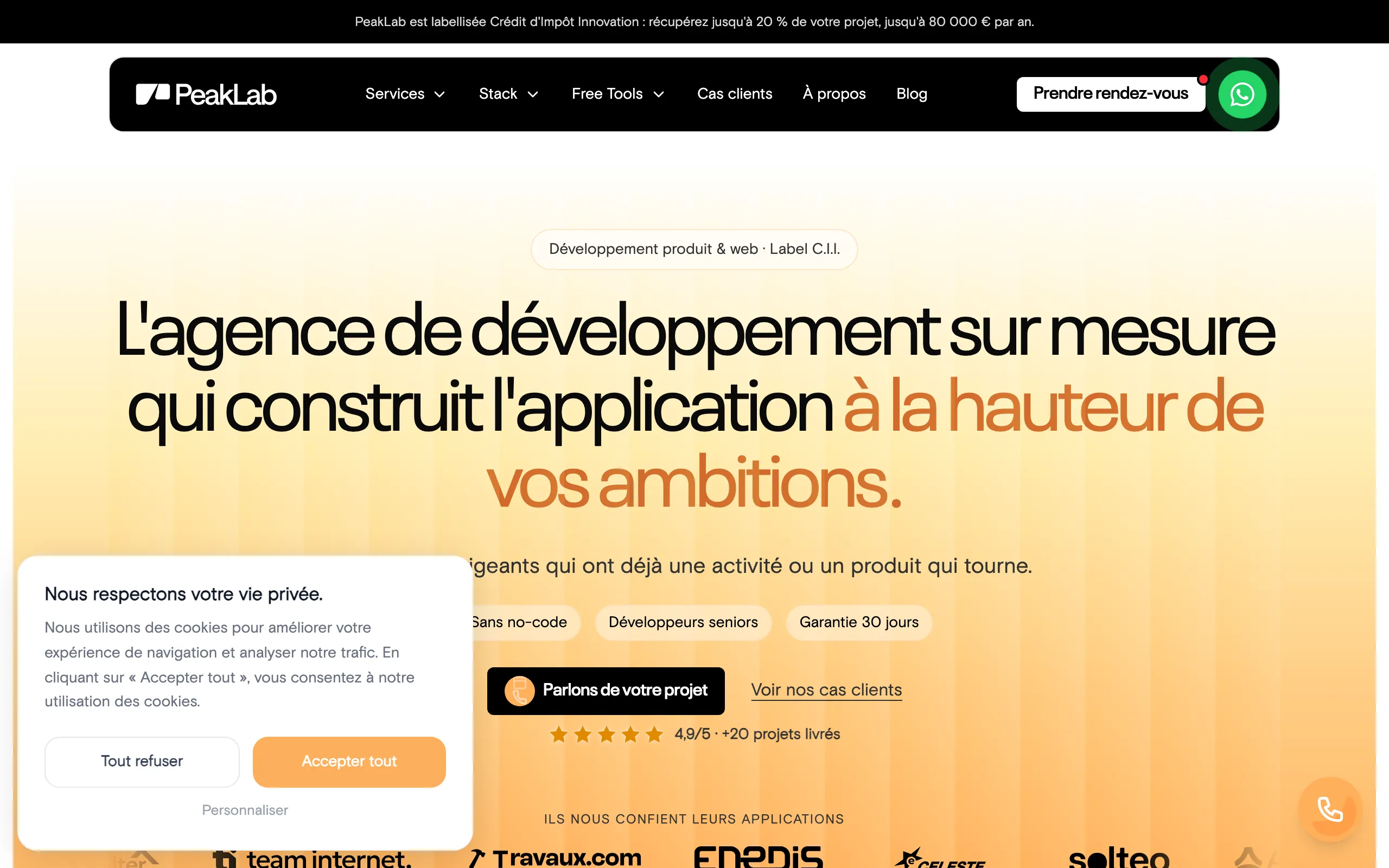Screenshot of PeakLab | Agence de développement web et d'applications sur mesure