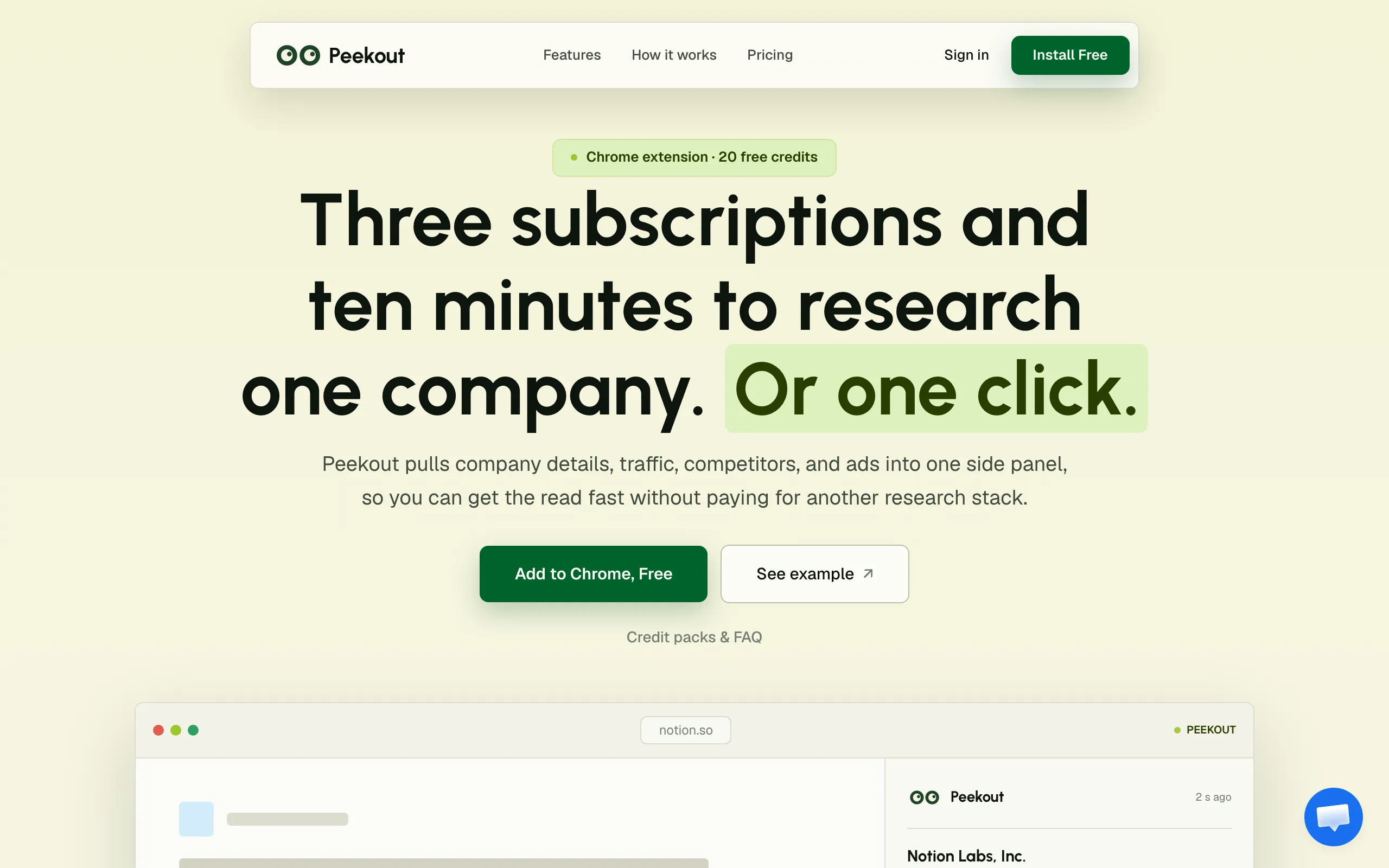 Screenshot of Peekout: Complete company research while you browse