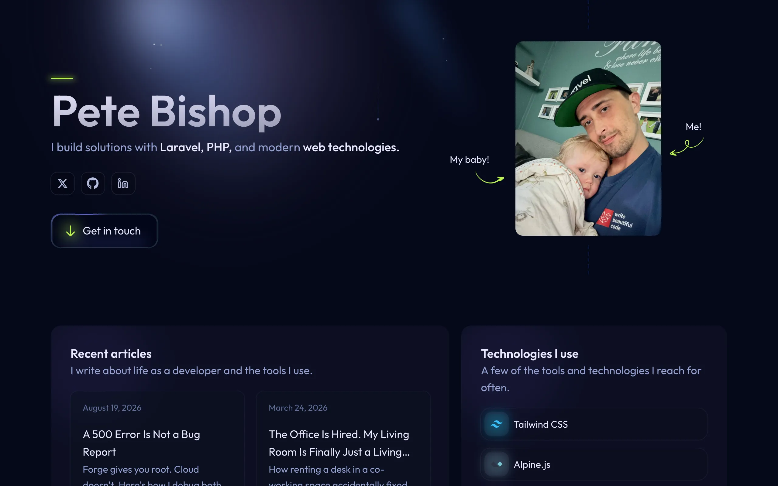 Screenshot of Pete Bishop — Products, Tools, and Systems I Build