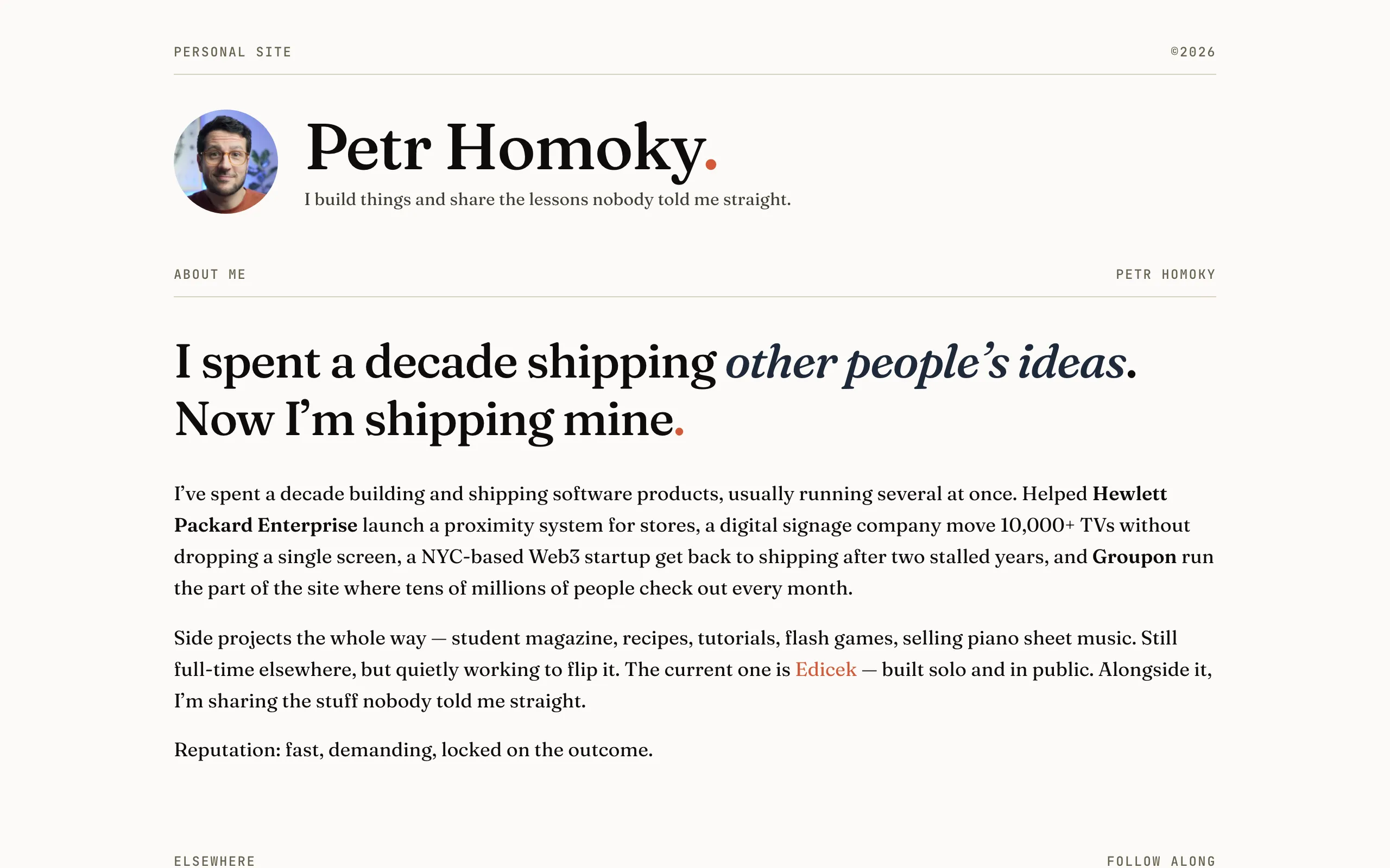 Screenshot of Petr Homoky
