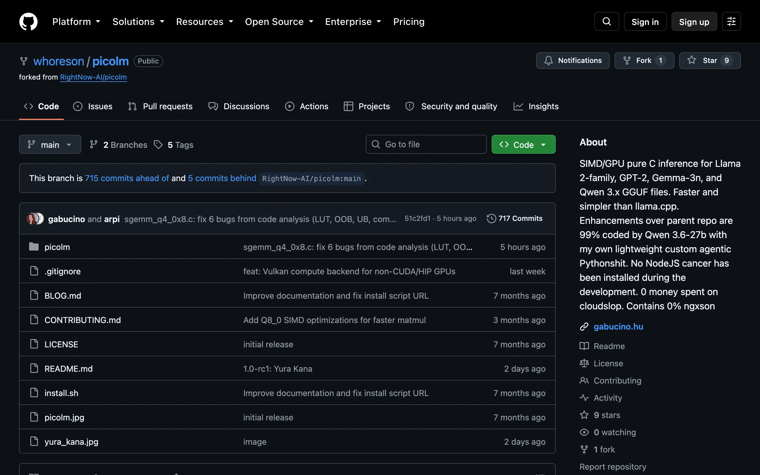 Screenshot of picolm