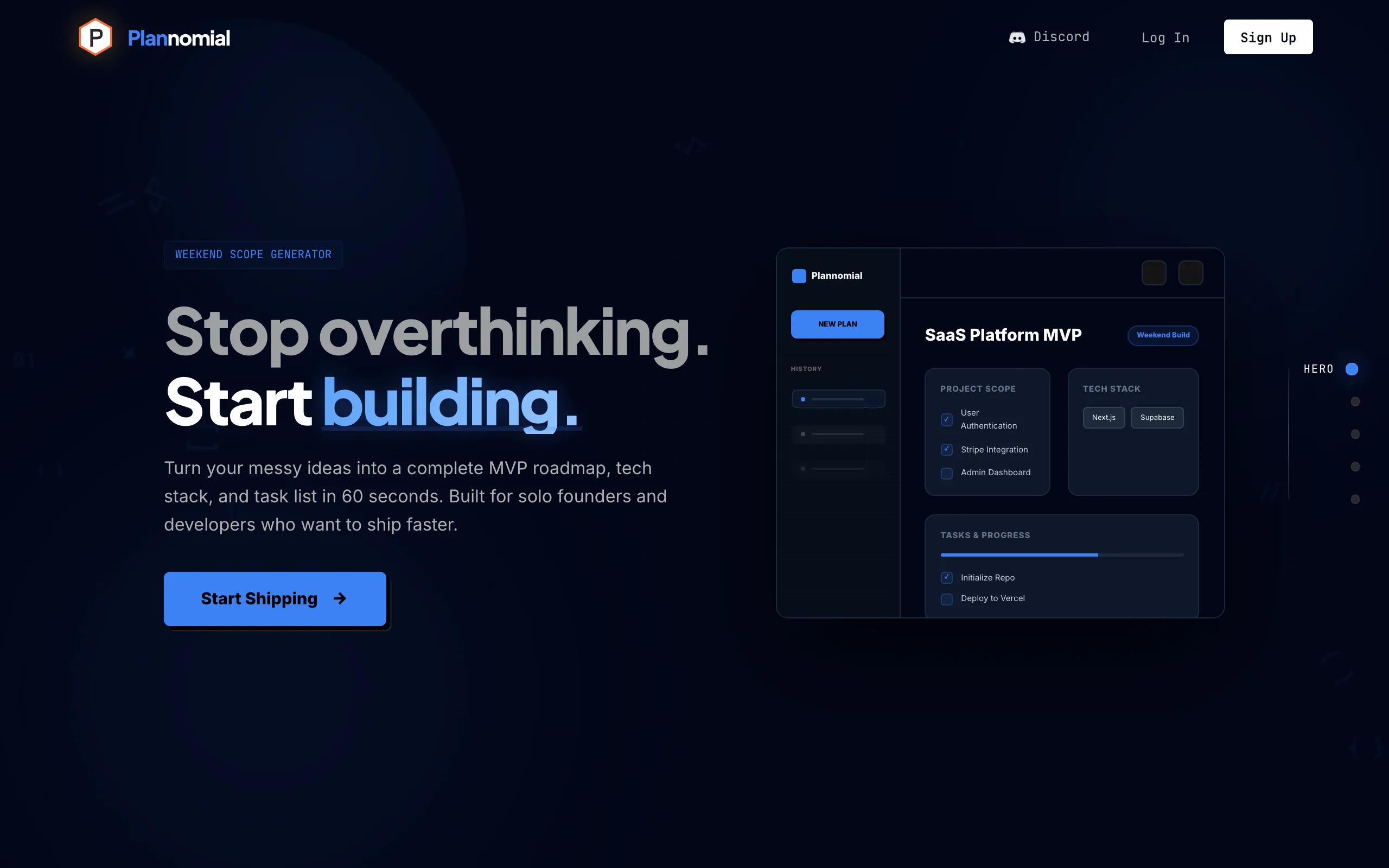 Screenshot of Plannomial — Turn your messy ideas into clear project plans in seconds