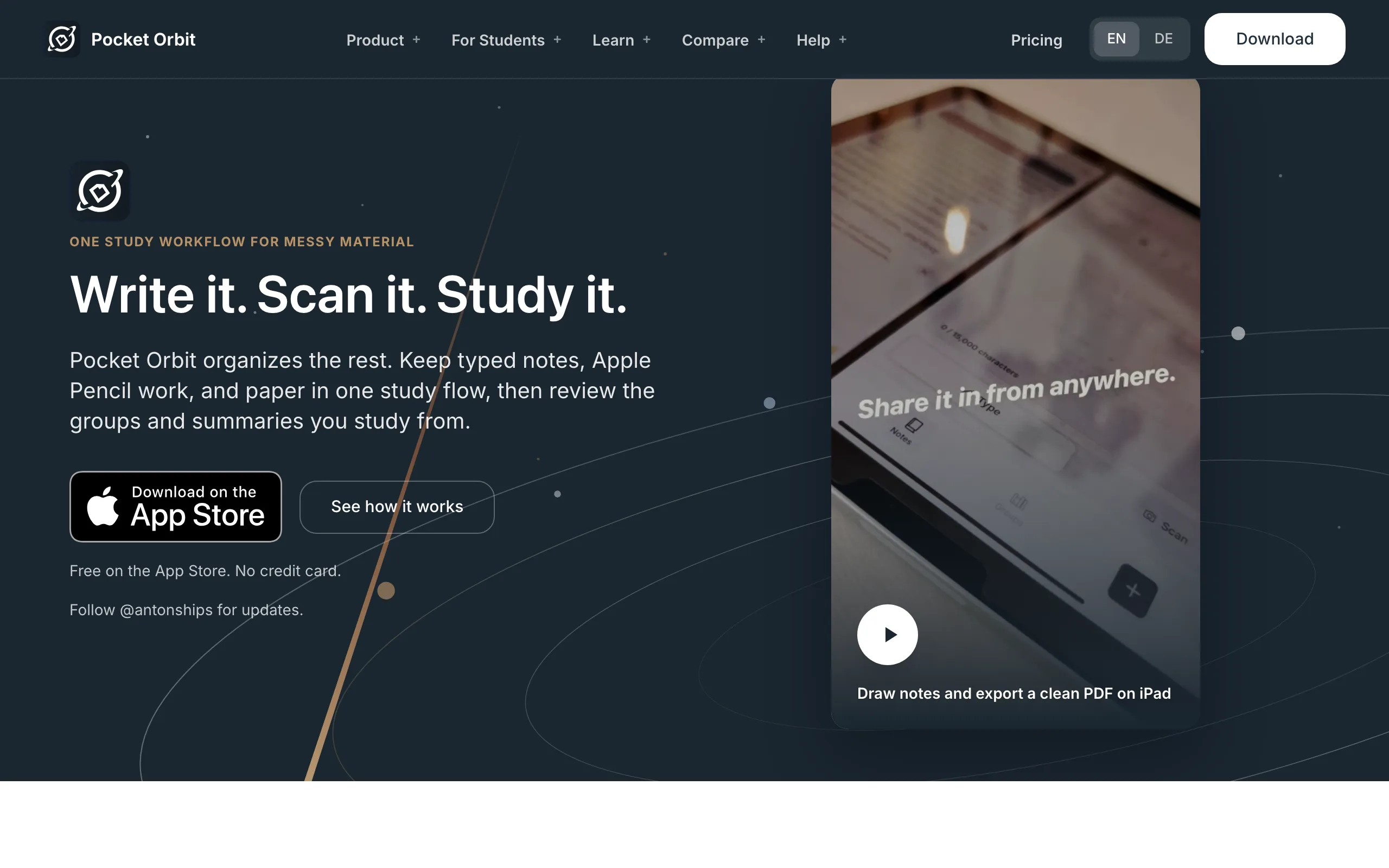 Screenshot of Pocket Orbit — The study notes app for messy brains