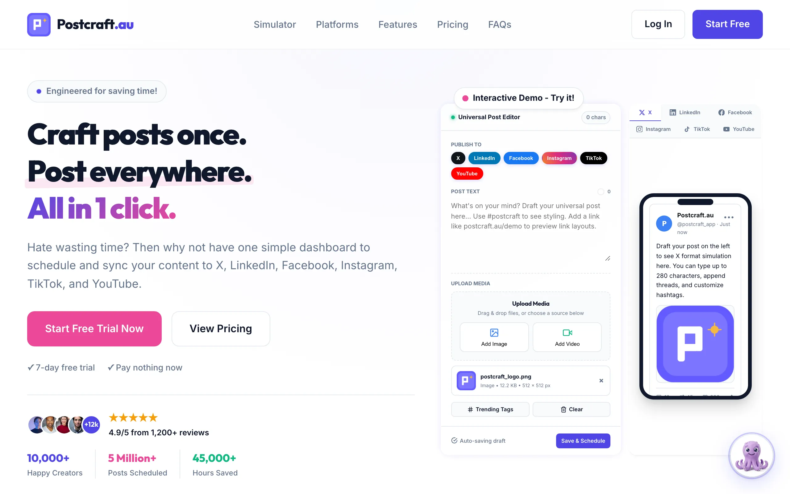 Screenshot of Postcraft | Cross-Post & Schedule to X, LinkedIn, Facebook, Instagram, TikTok & YouTube
