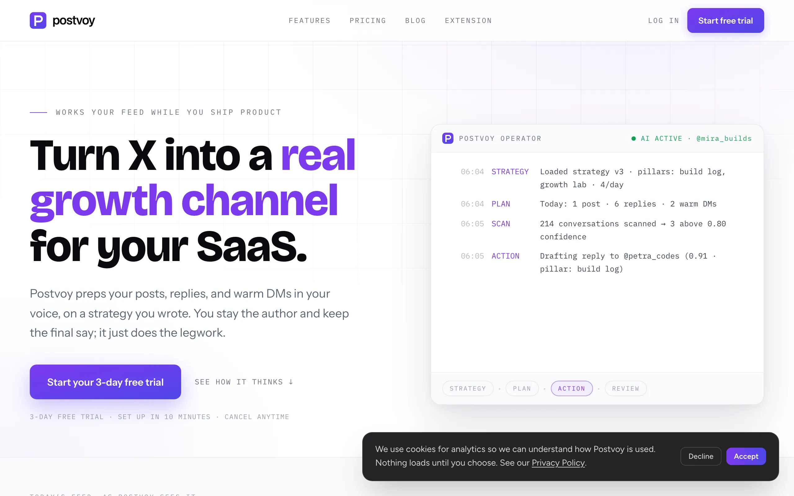 Screenshot of Postvoy — Turn X into a growth channel for your SaaS - Postvoy