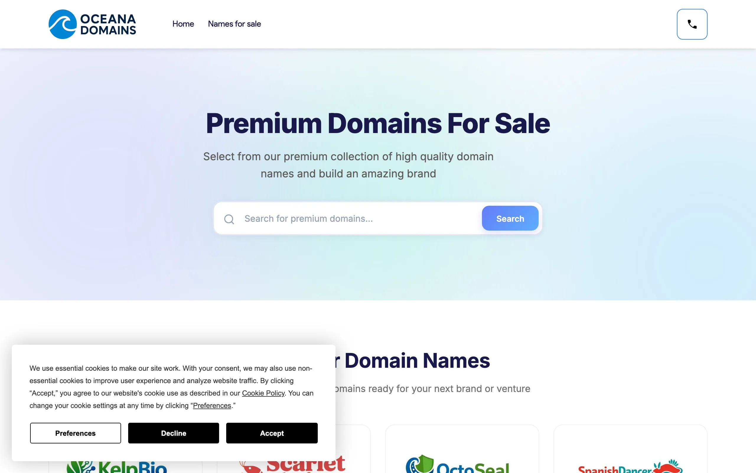 Screenshot of Premium Domains For Sale - oceanadomains.com