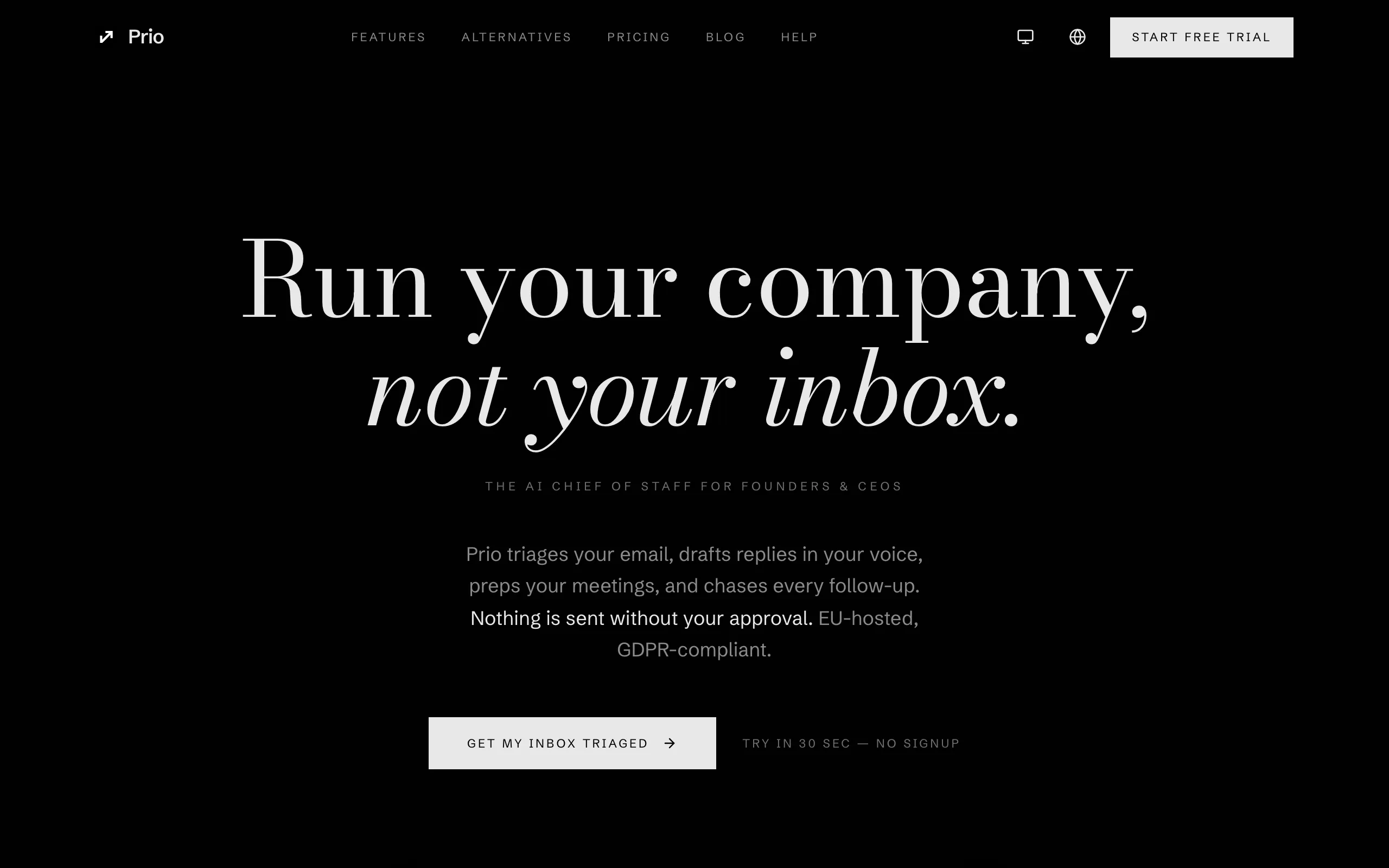 Screenshot of Prio — the AI chief of staff for founders &amp; CEOs