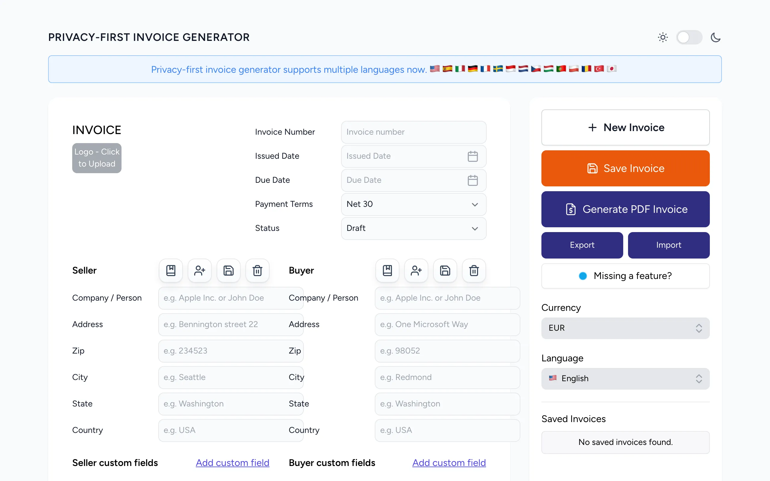 Screenshot of Privacy-First Invoice Generator