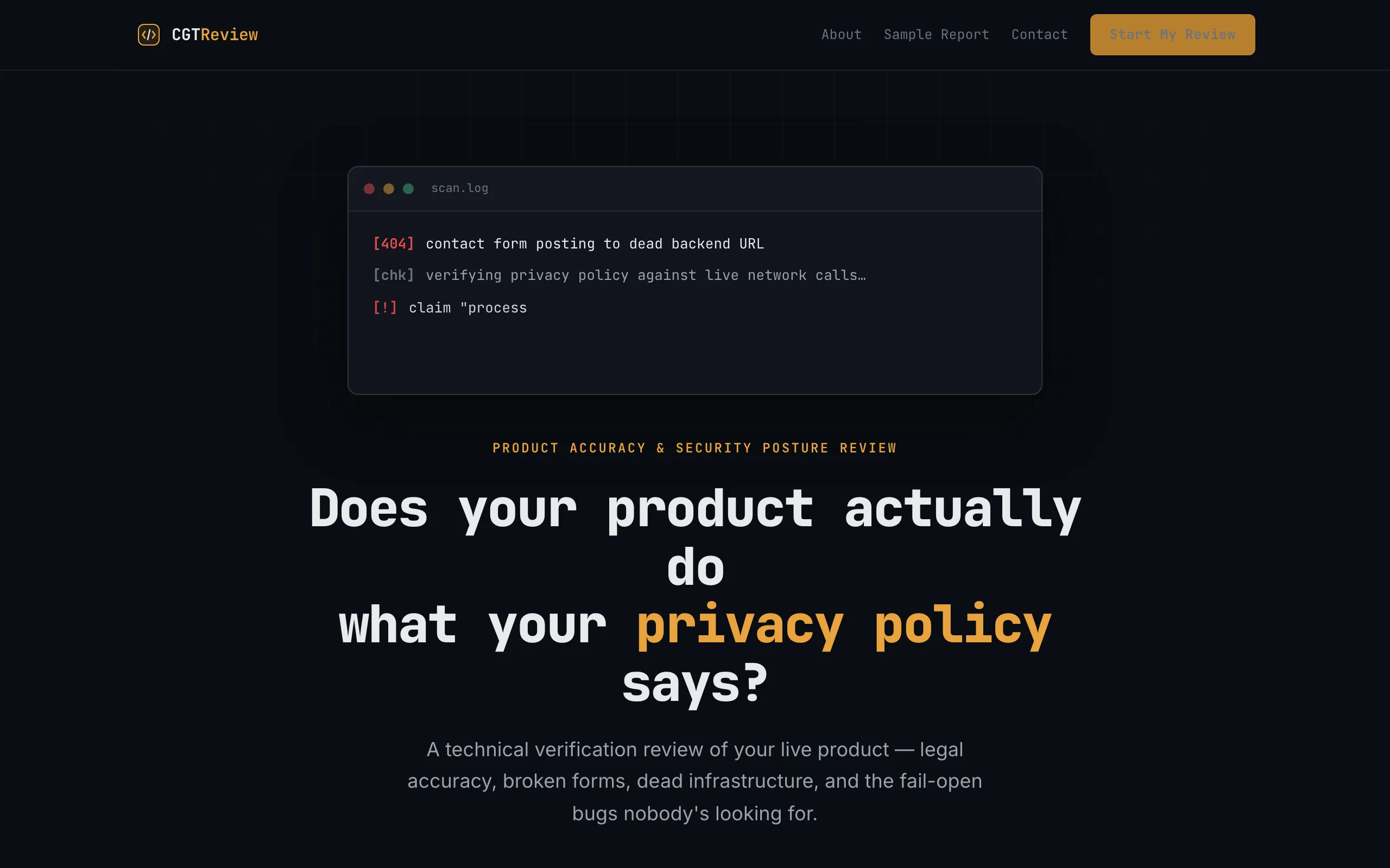 Screenshot of Product Accuracy & Security Posture Review — Cyber Global Technologies