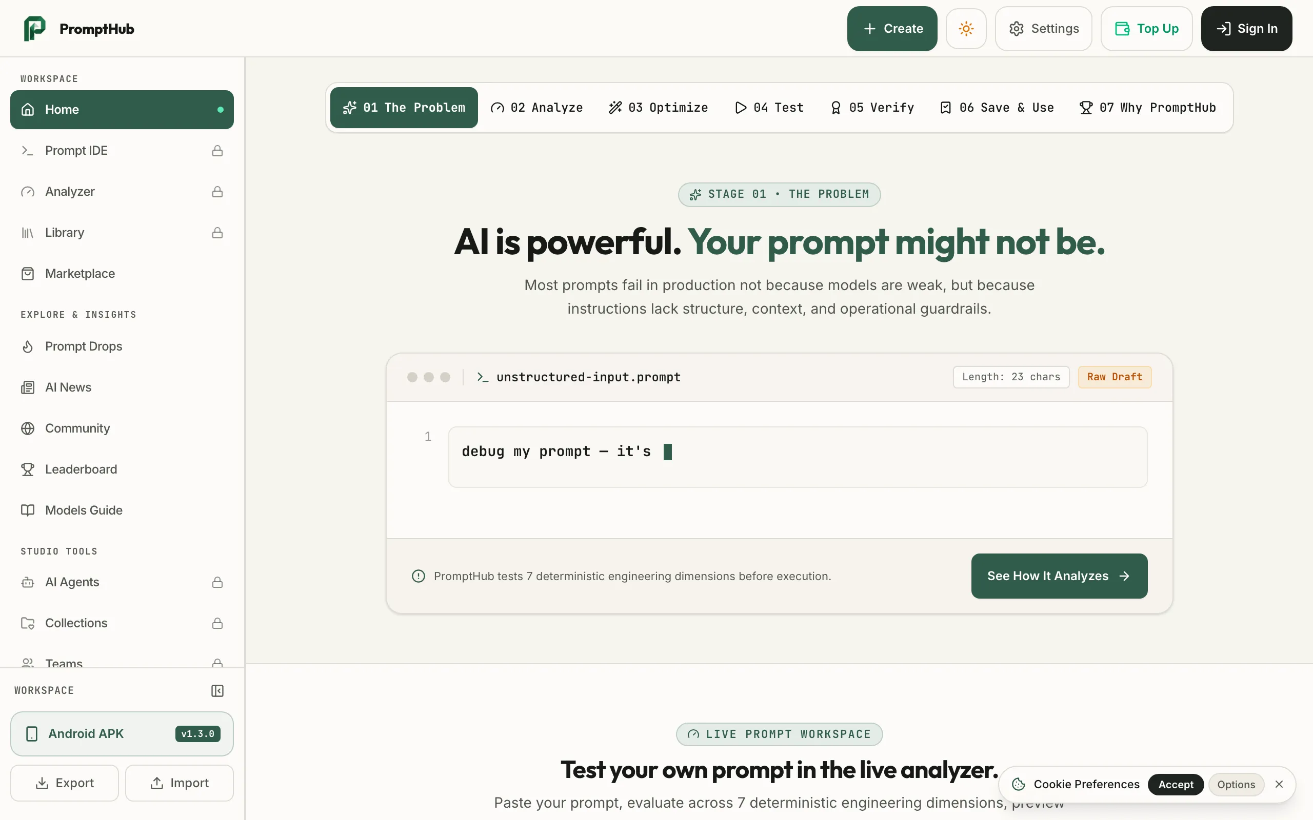 Screenshot of PromptHub.cloud — The AI Prompt Engineering &amp; Model Studio
