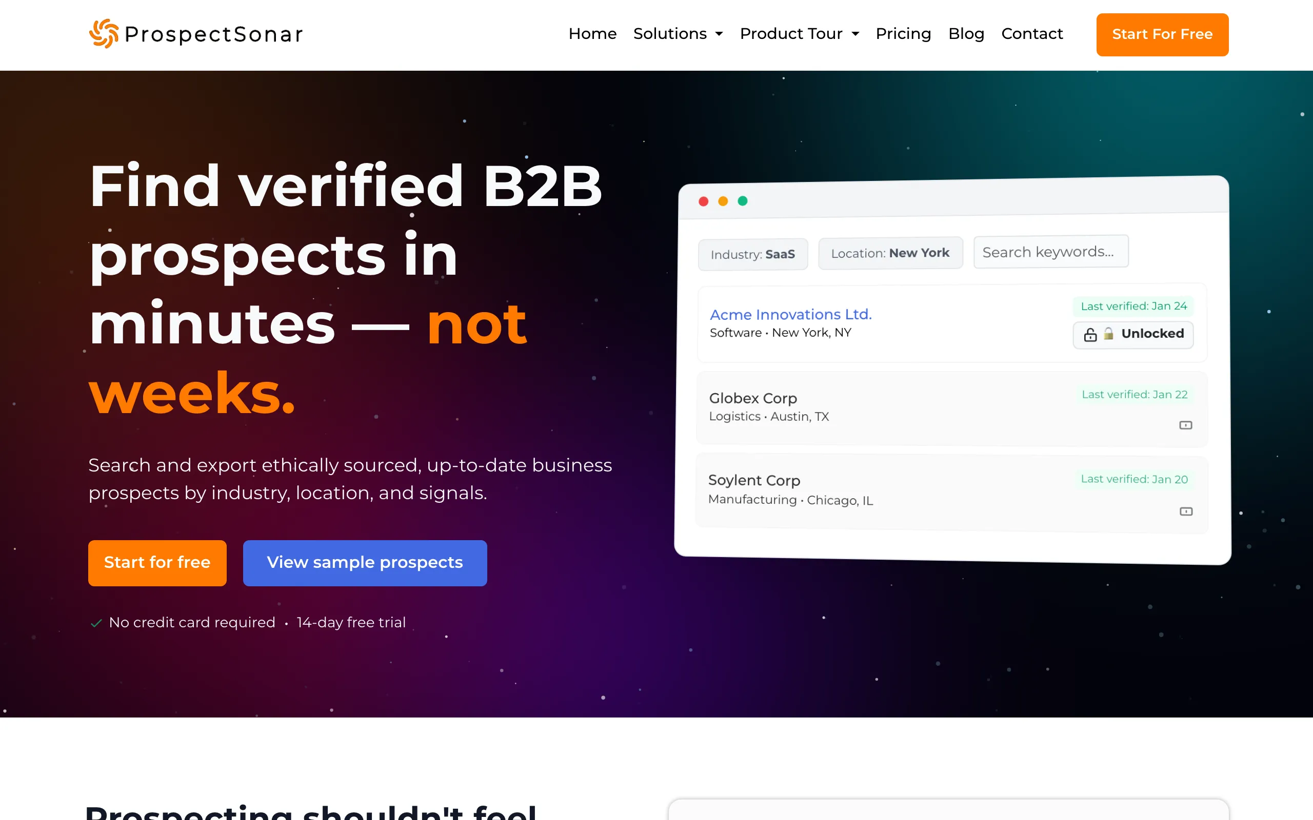 Screenshot of Prospect Sonar | Verified B2B Prospects & Sales Intelligence