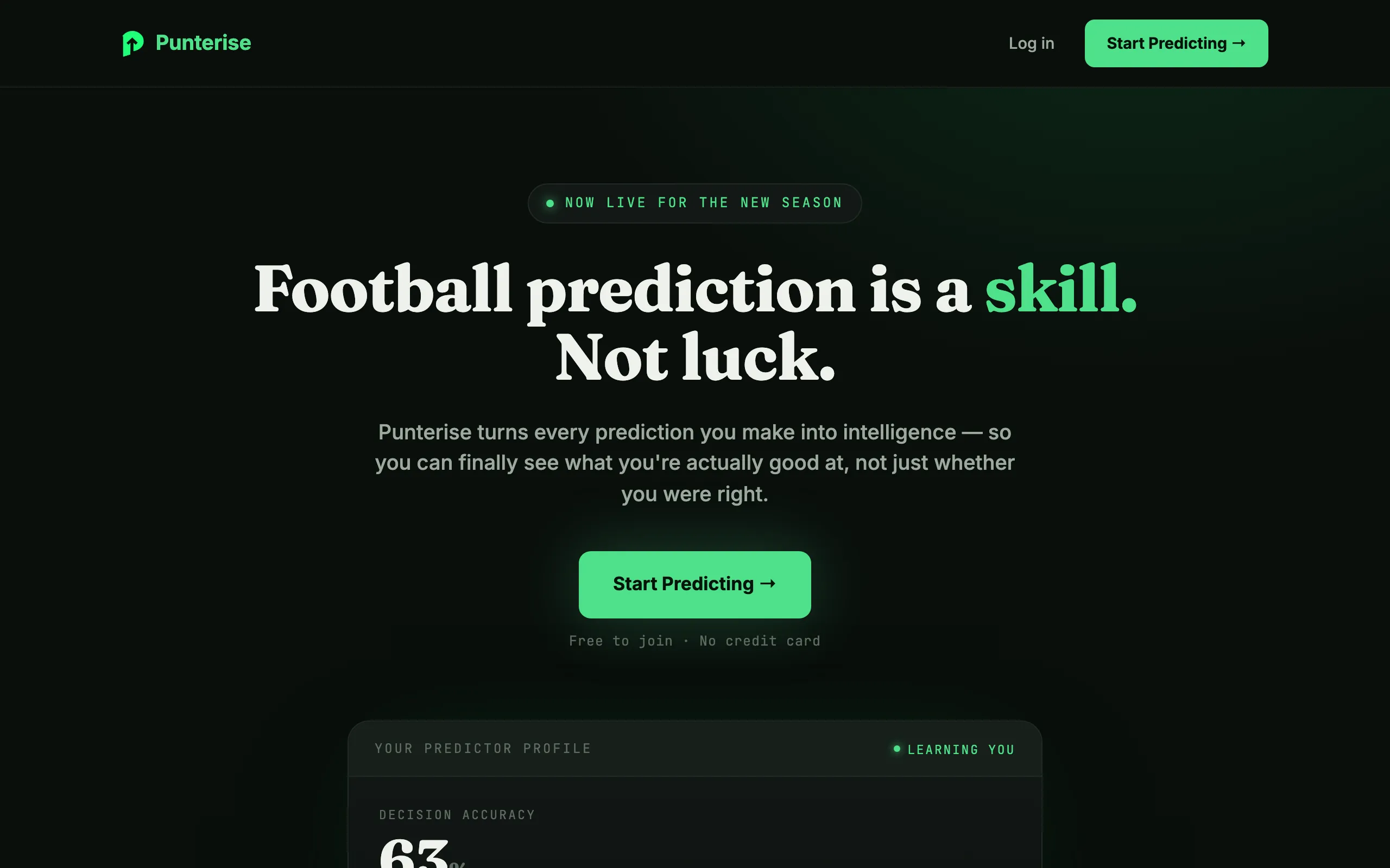Screenshot of Punterise — Football Prediction Is A Skill. Not Luck.