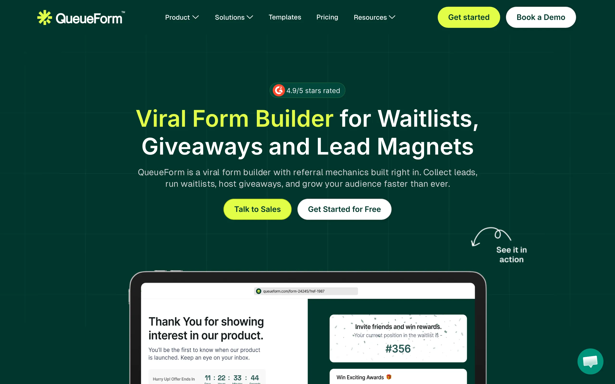 Screenshot of QueueForm - Word of Mouth Marketing SaaS