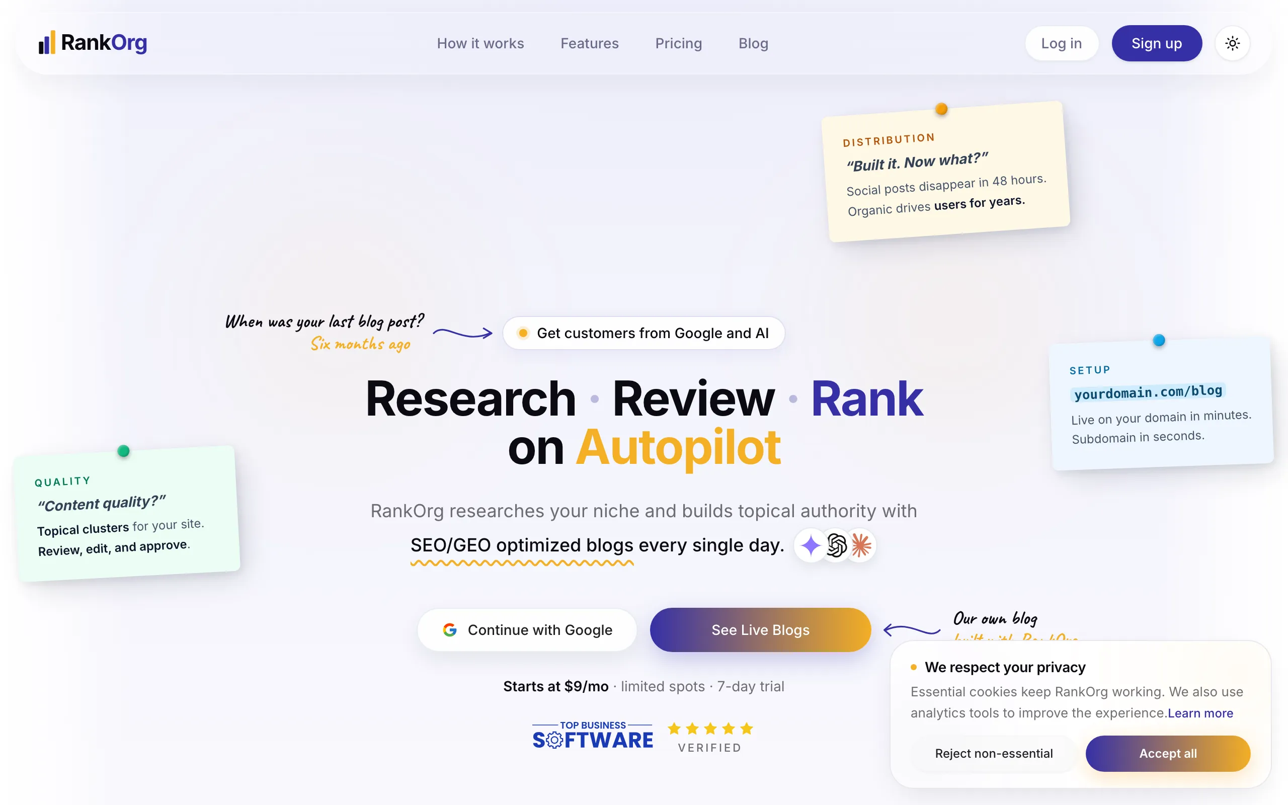 Screenshot of RankOrg | Rank your site on autopilot.