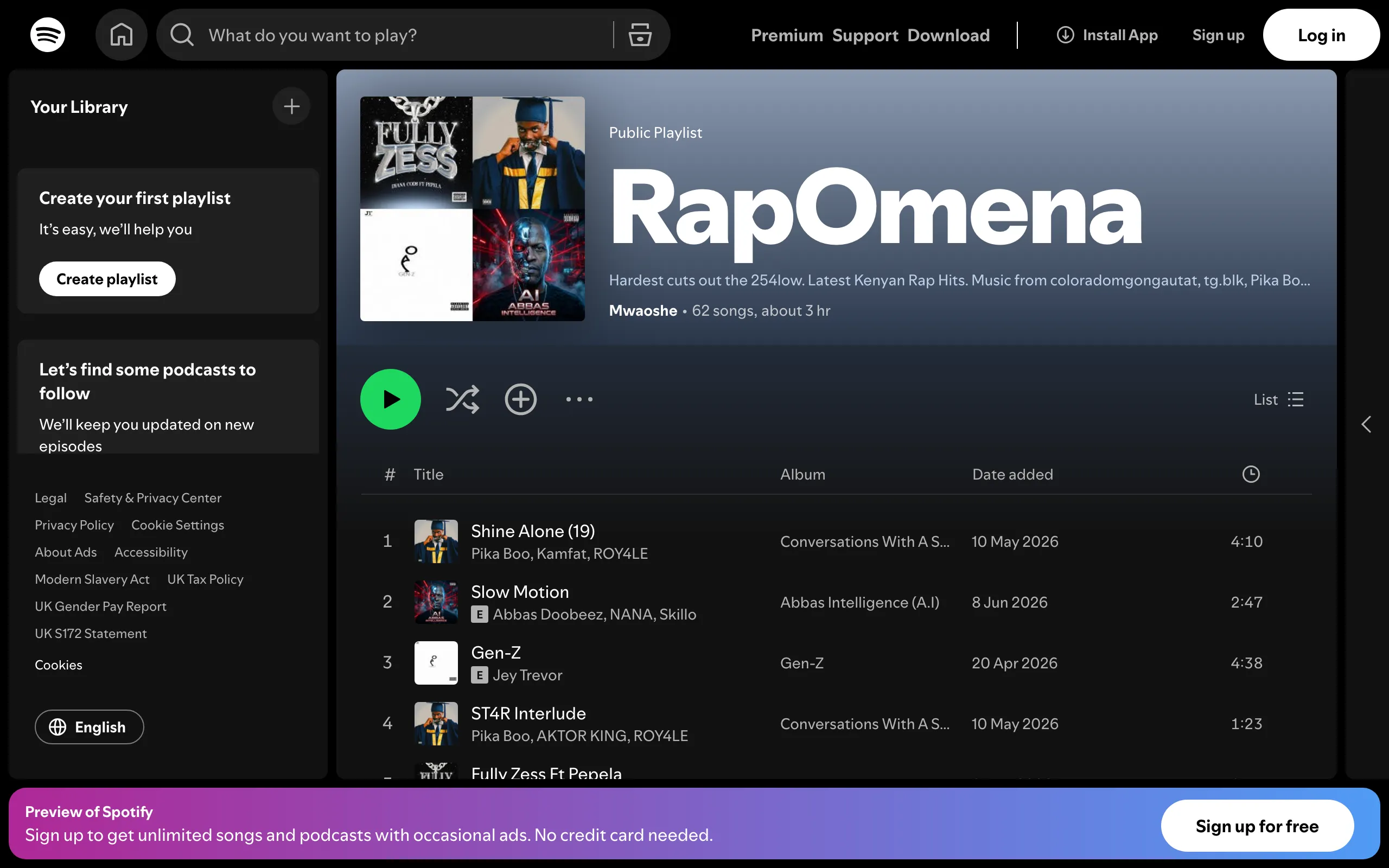 Screenshot of RapOmena - playlist by Mwaoshe | Spotify