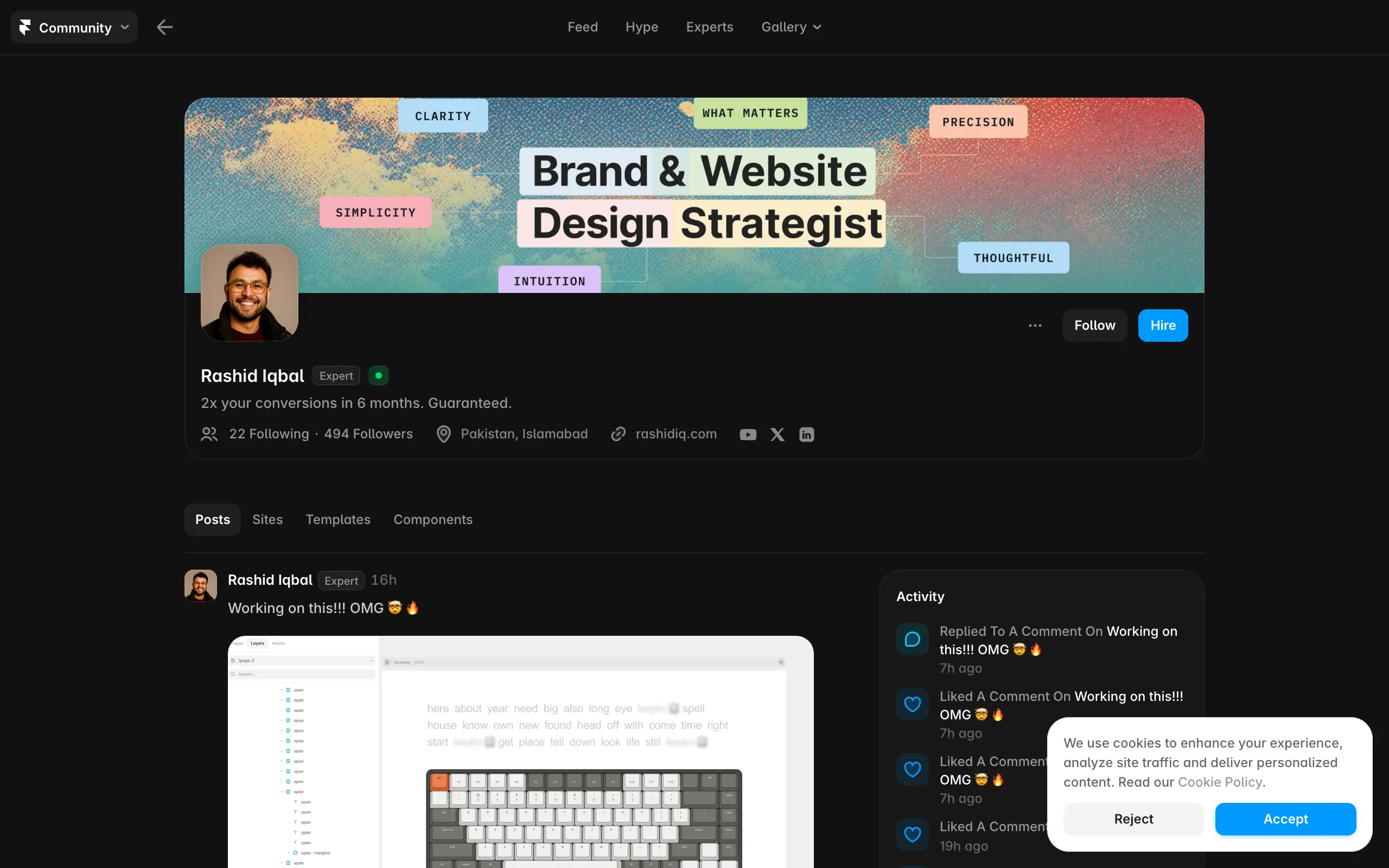 Screenshot of Rashid Iqbal (@rashidiqbal) – Framer Community