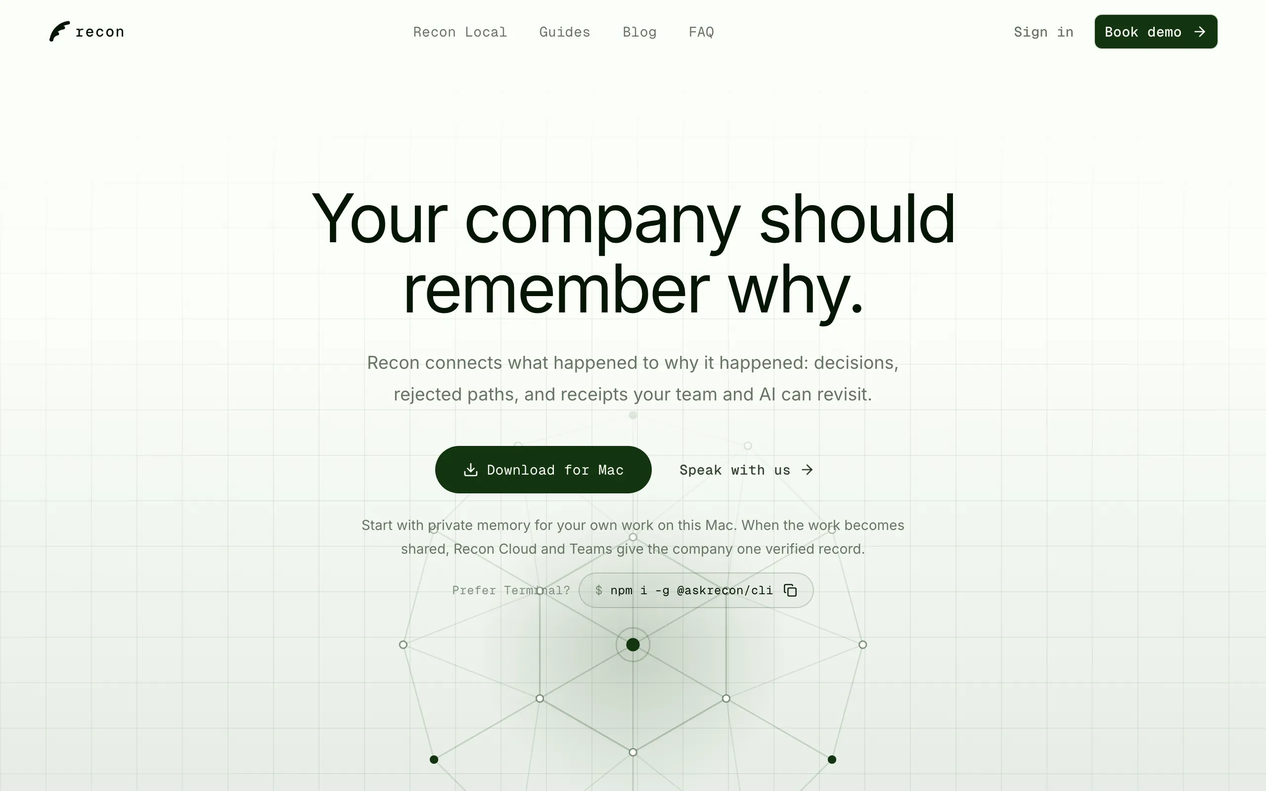 Screenshot of Recon: verified company memory