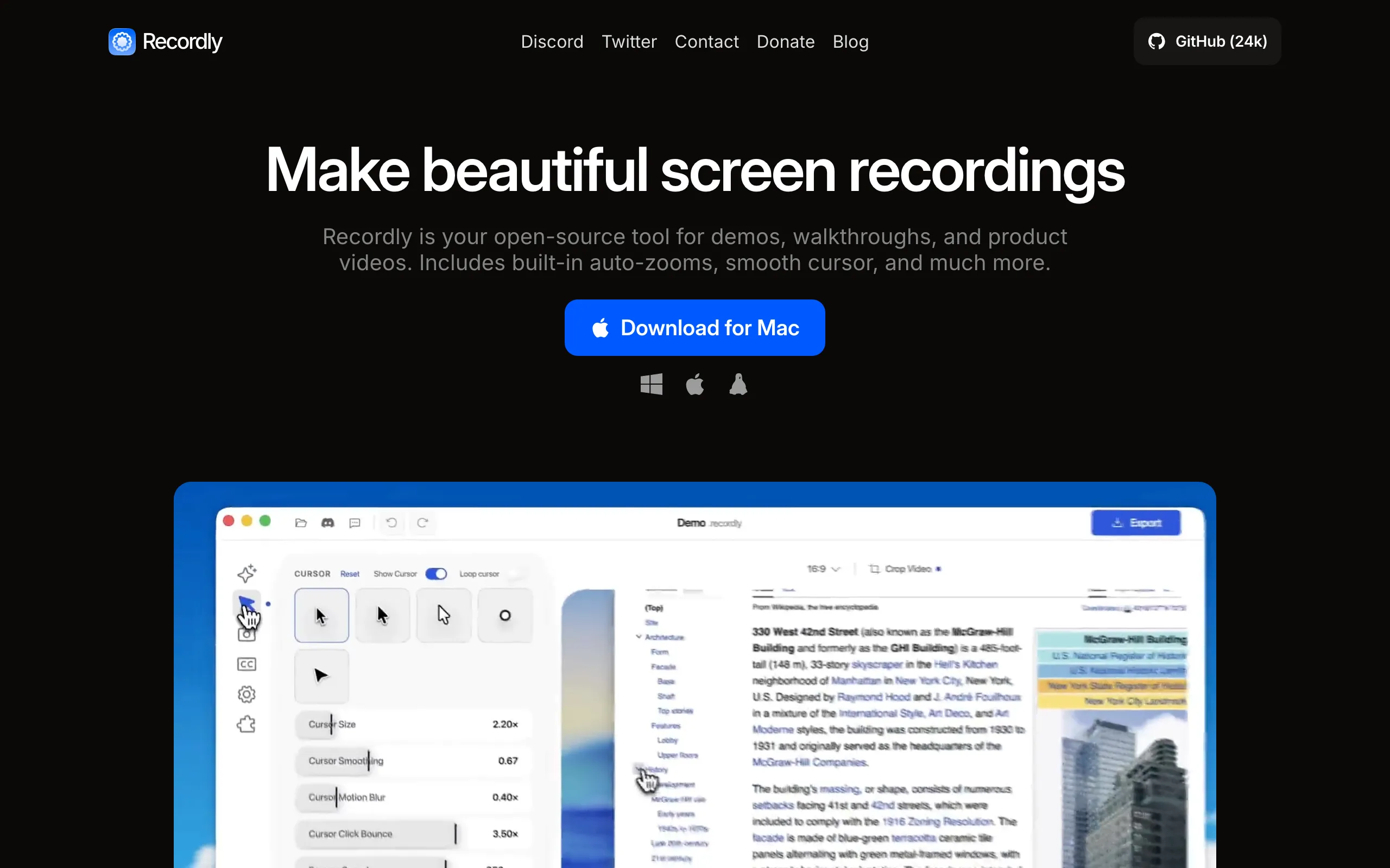 Screenshot of Recordly - Open-source app for incredible screen recordings.