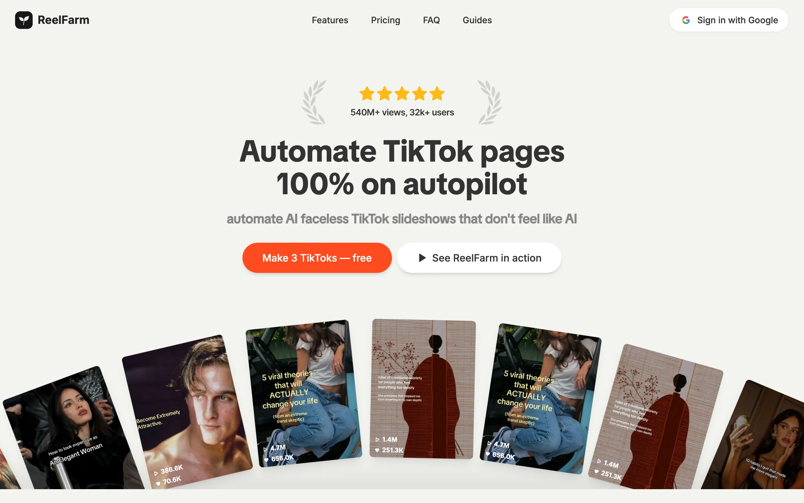 Screenshot of ReelFarm - AI TikTok Automation &amp; Video Marketing