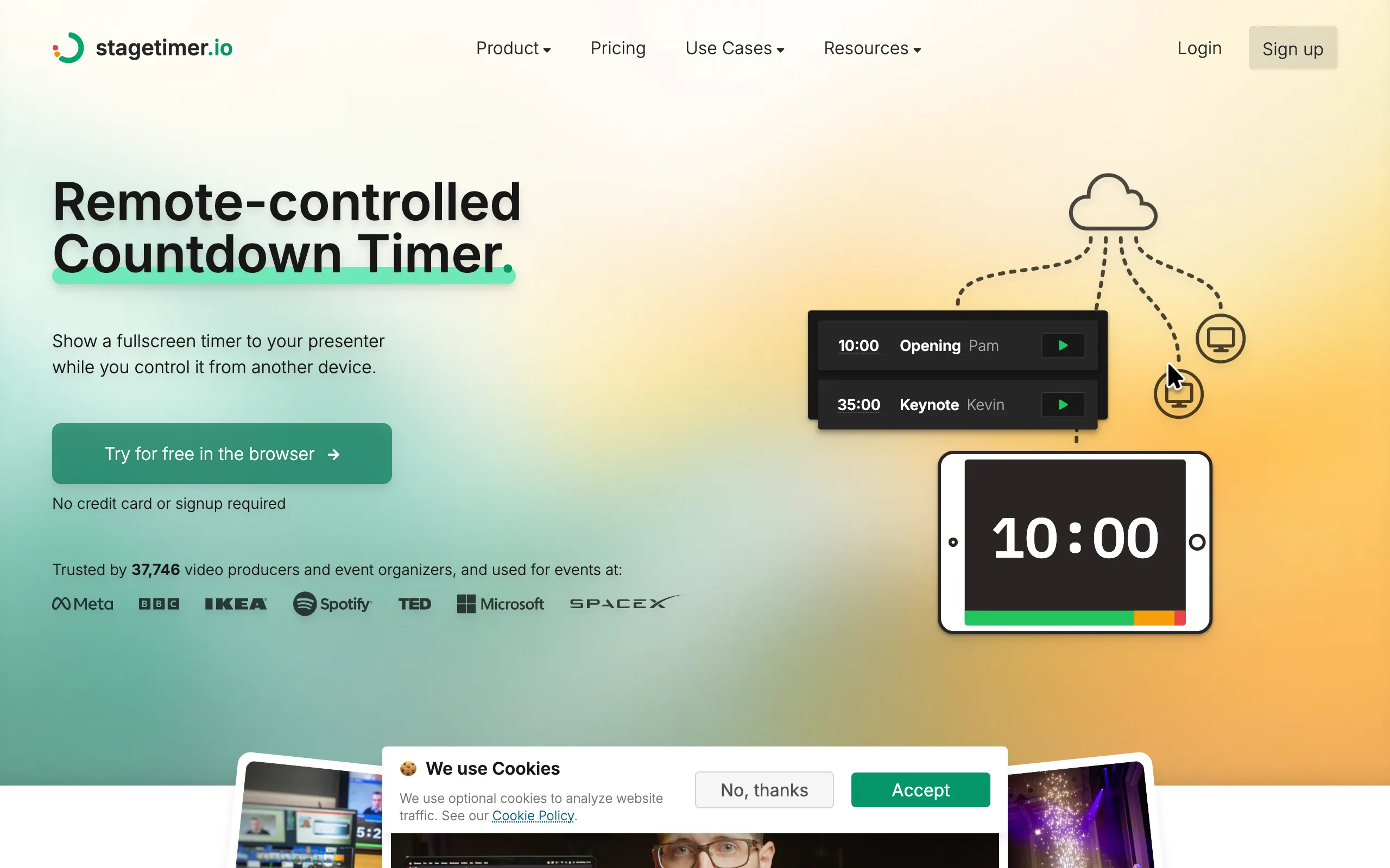 Screenshot of Remote-controlled Countdown Timer | stagetimer.io