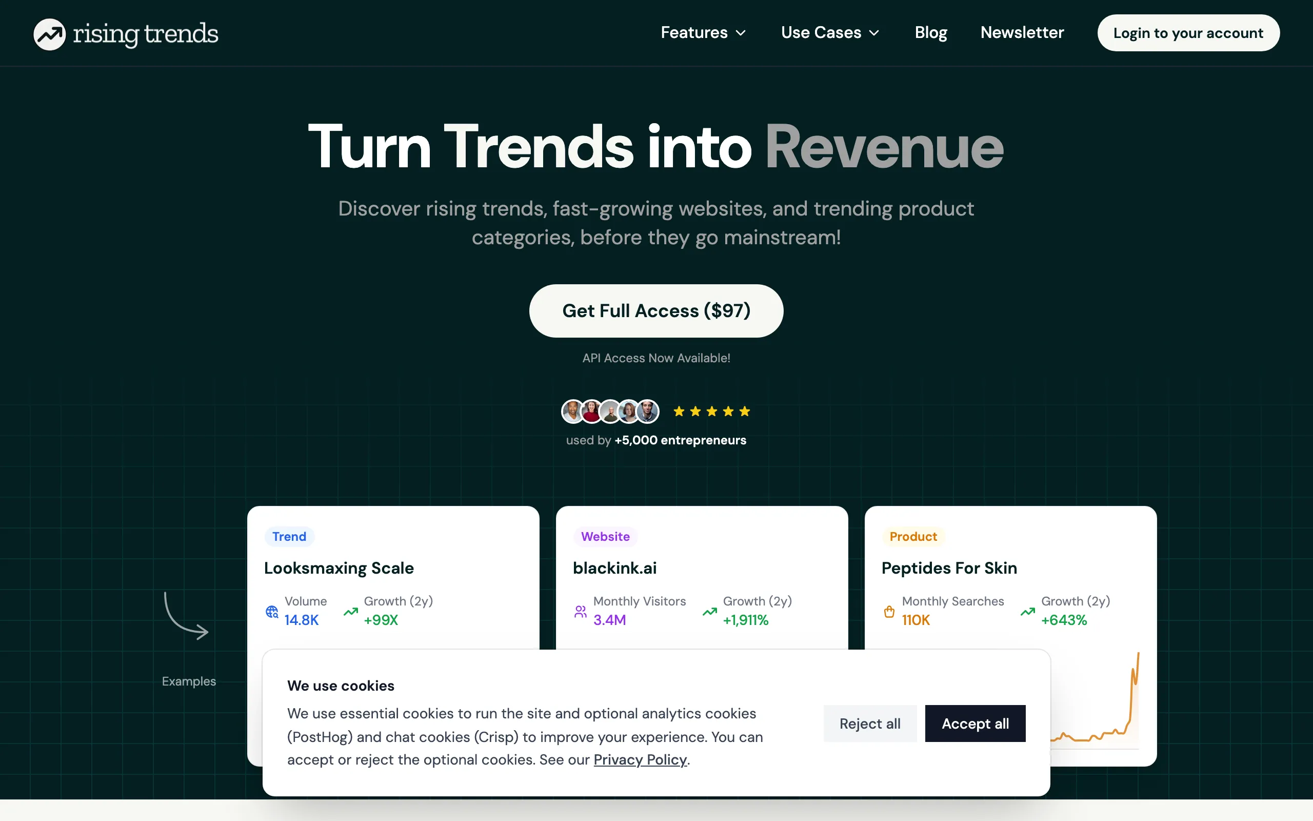 Screenshot of Rising Trends: Trend Discovery Tool