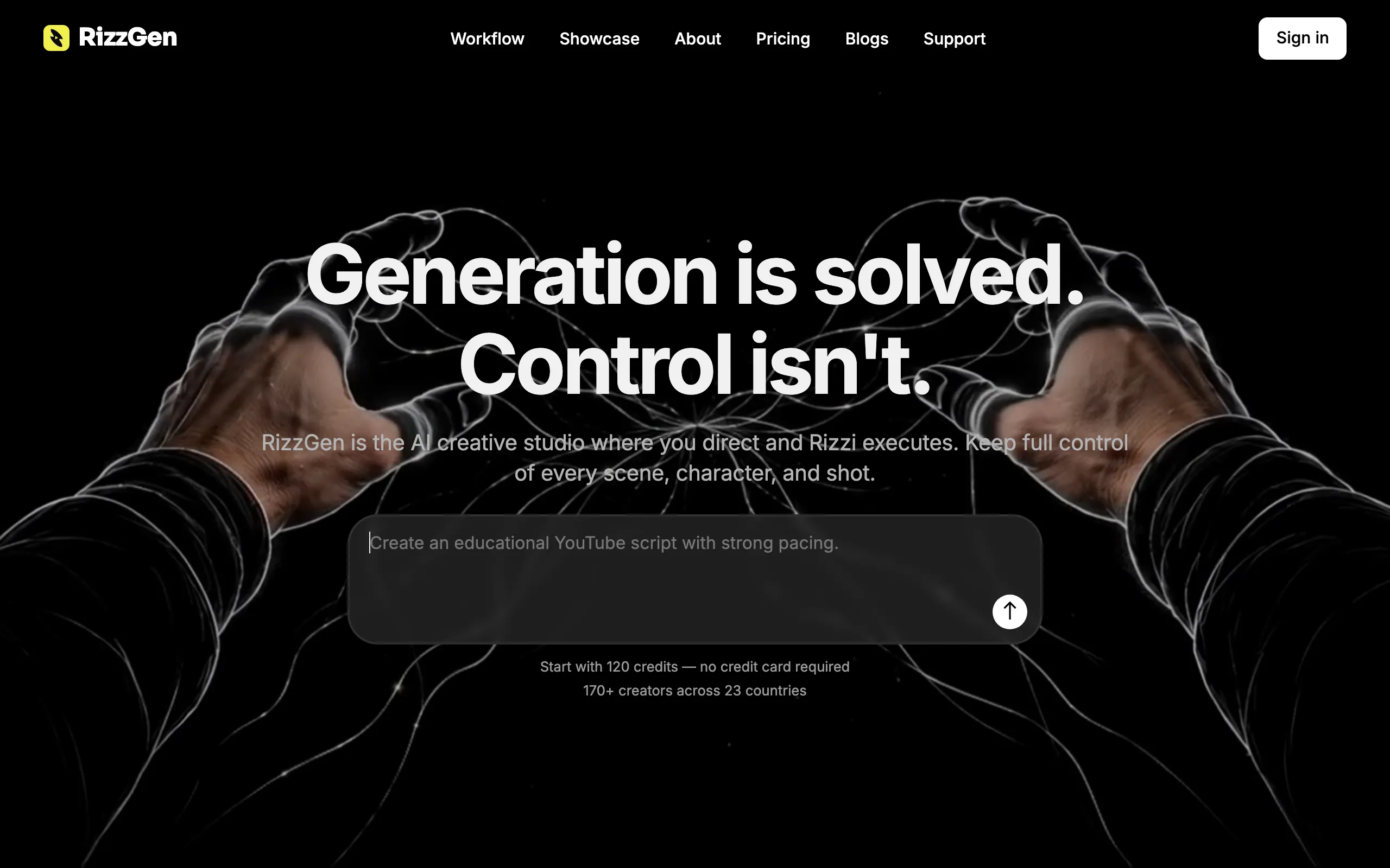 Screenshot of RizzGen - The AI Creative Studio You Direct, Scene by Scene
