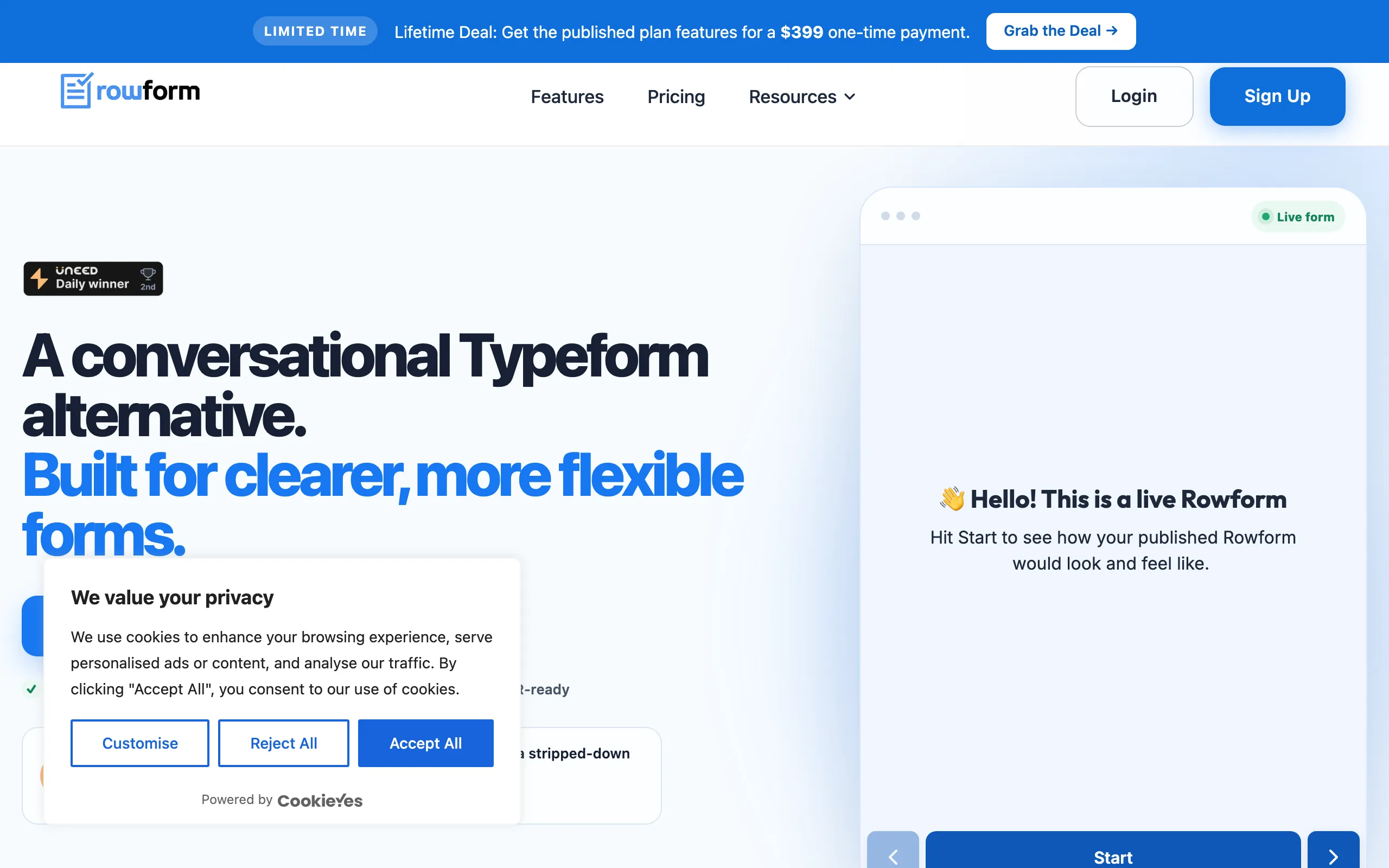Screenshot of Rowform | AI-Powered Conversational Form Builder