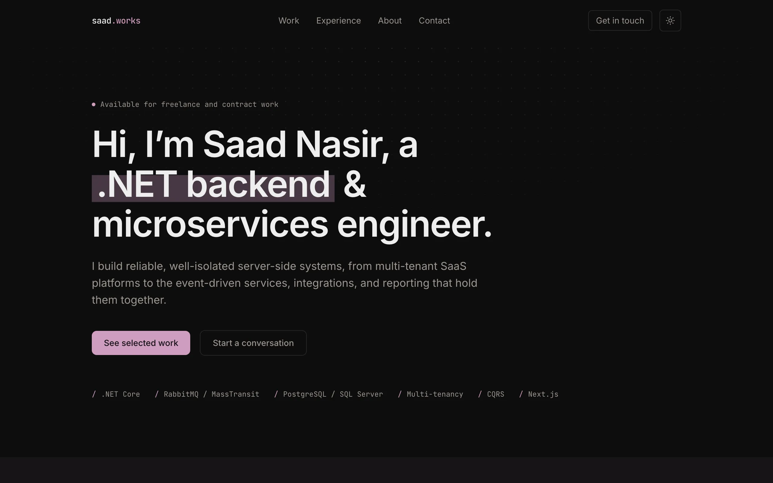 Screenshot of Saad Nasir · .NET Backend &amp; Microservices Engineer