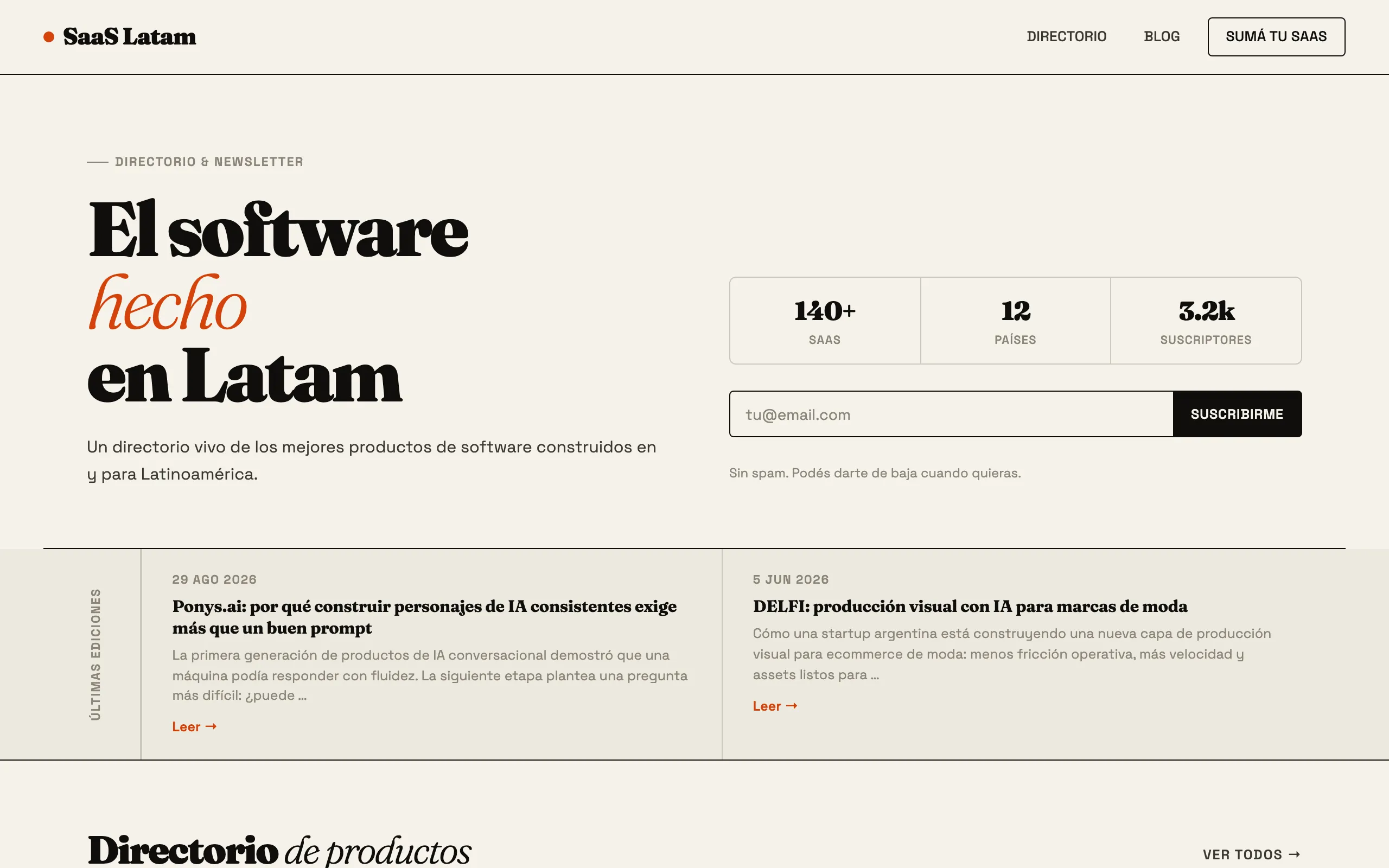 Screenshot of SaaS Latam — El directorio de software hecho en latam
