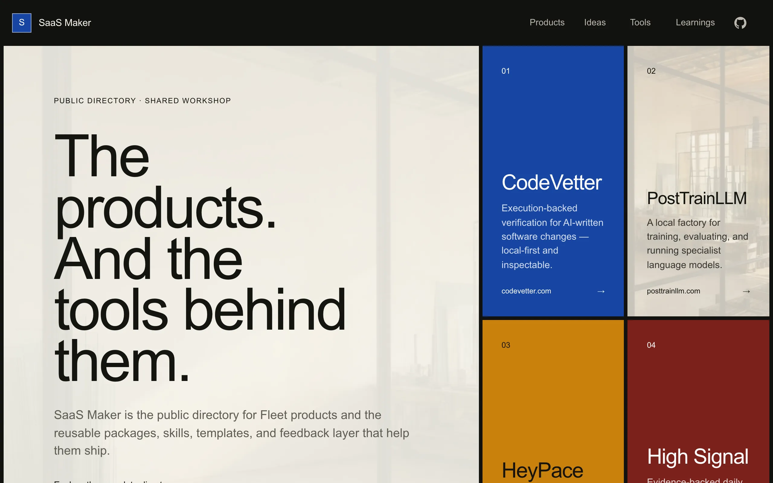 Screenshot of SaaS Maker — Fleet products and shared tooling