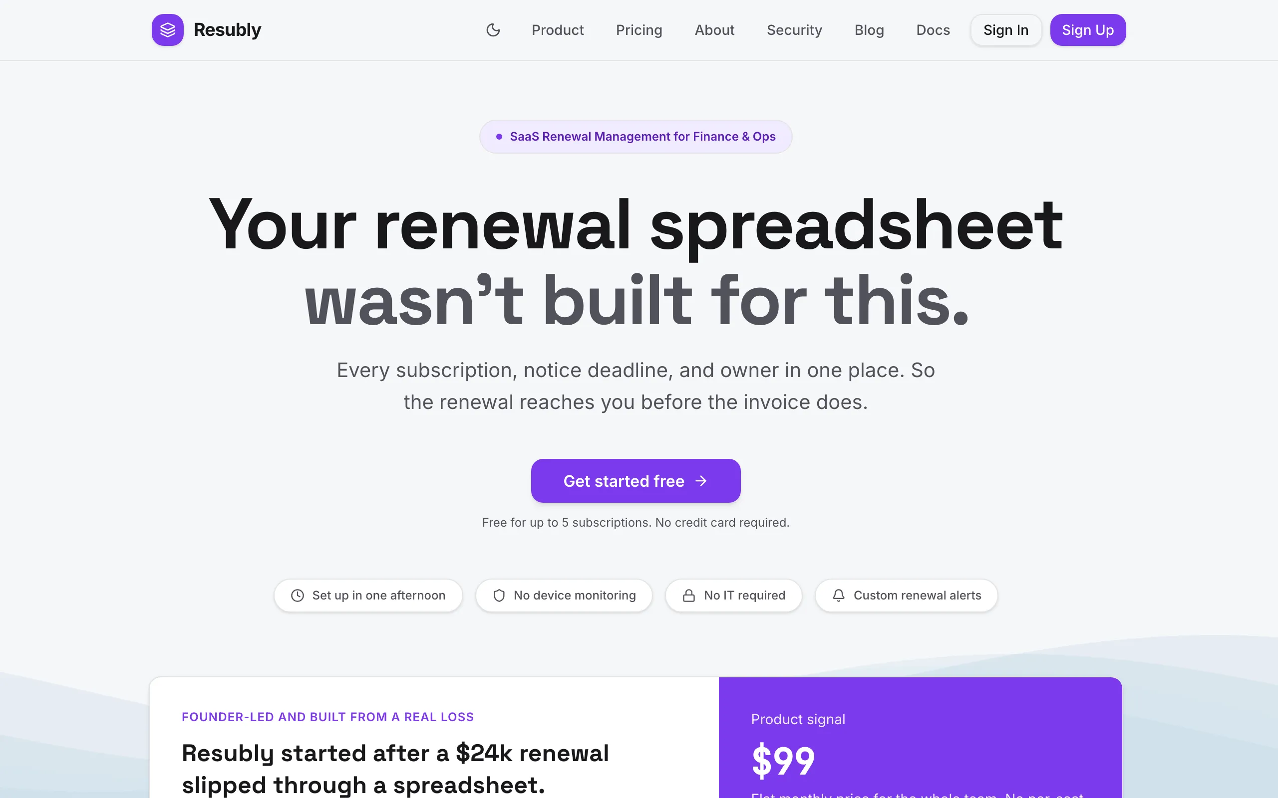 Screenshot of SaaS Renewal Tracker for Finance &amp; Ops Teams | Resubly