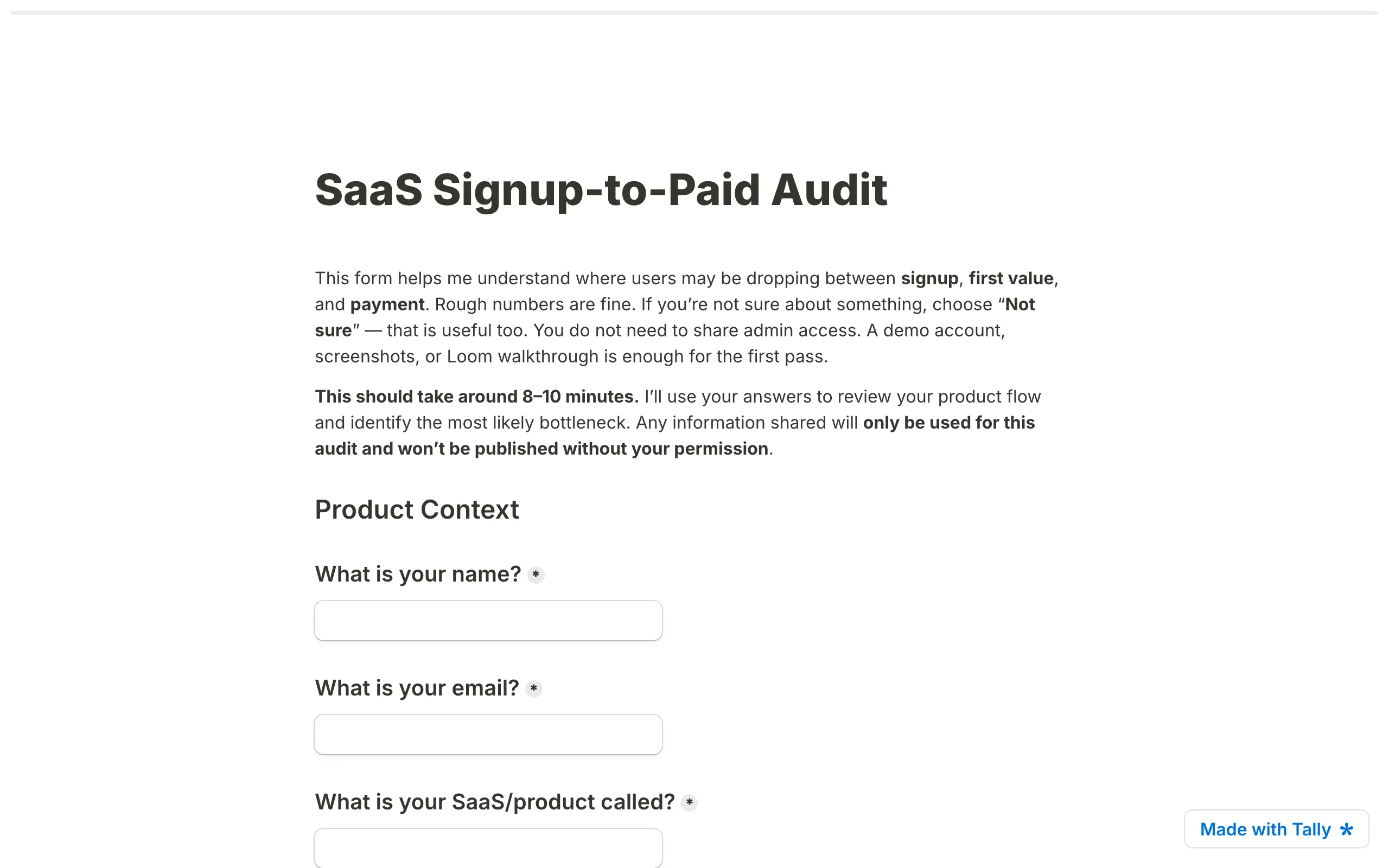 Screenshot of SaaS Signup-to-Paid Audit