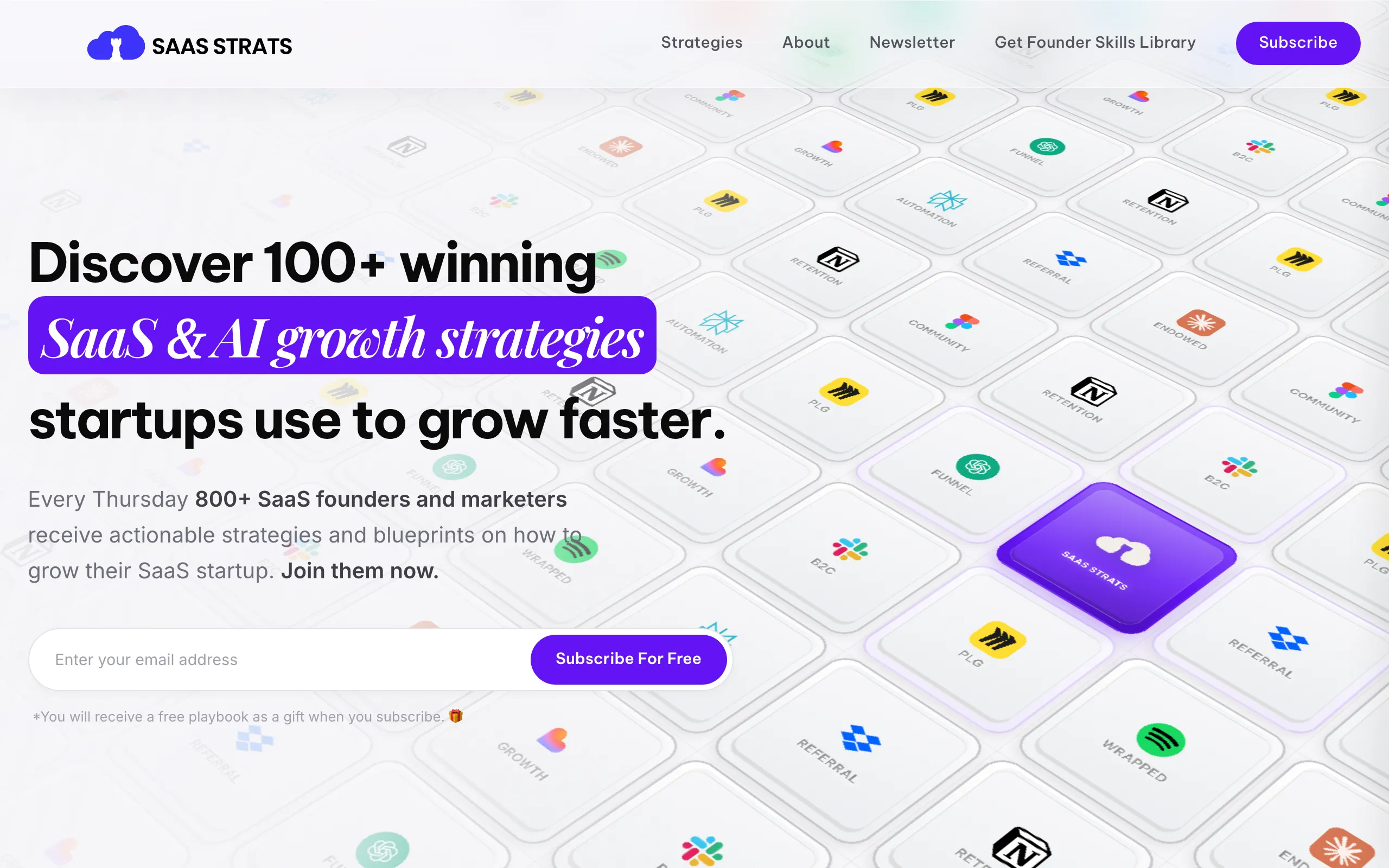 Screenshot of SaaS Strats | Discover 100+ Winning SaaS & AI Growth Strategies