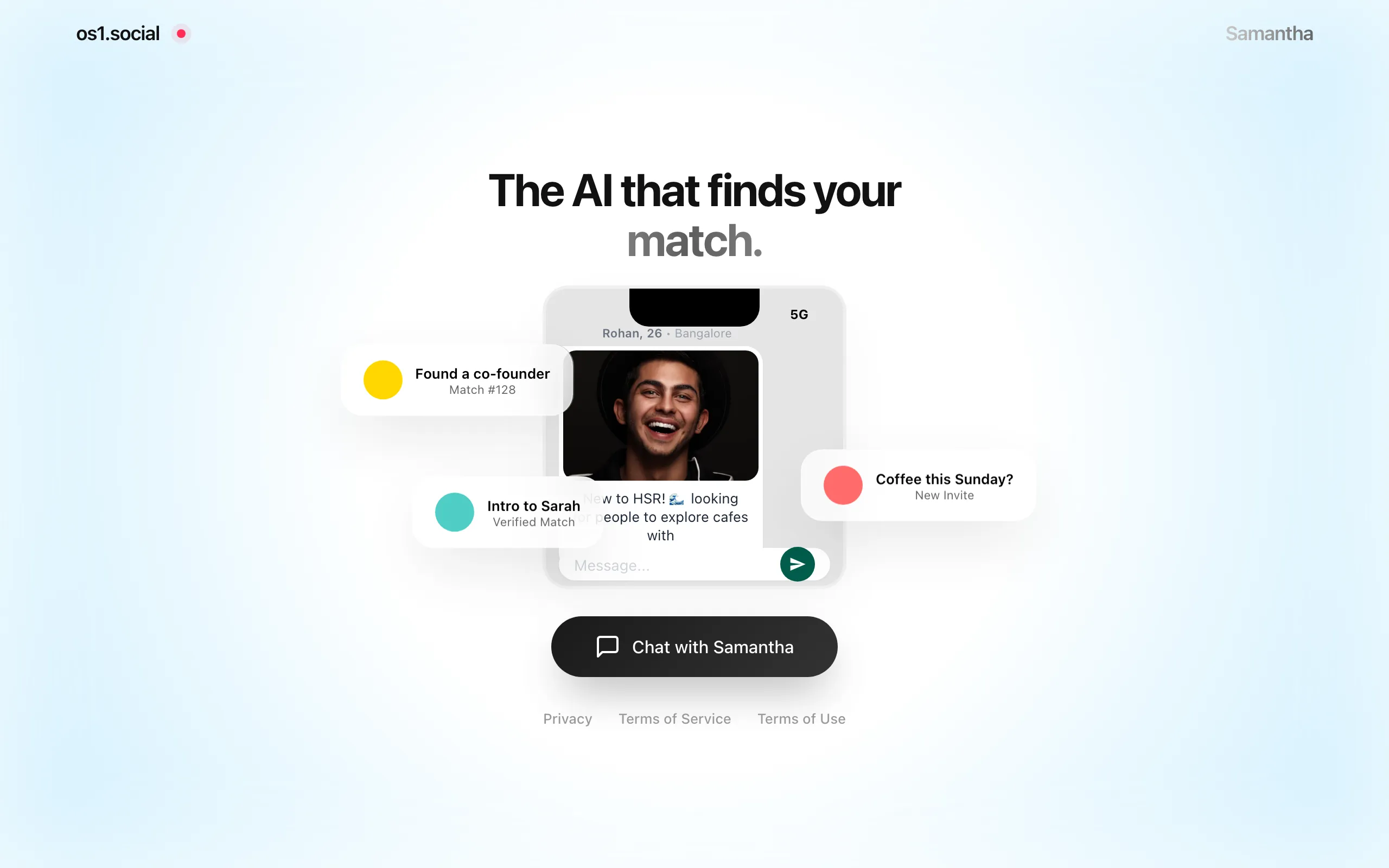 Screenshot of Samantha | The AI Matchmaker