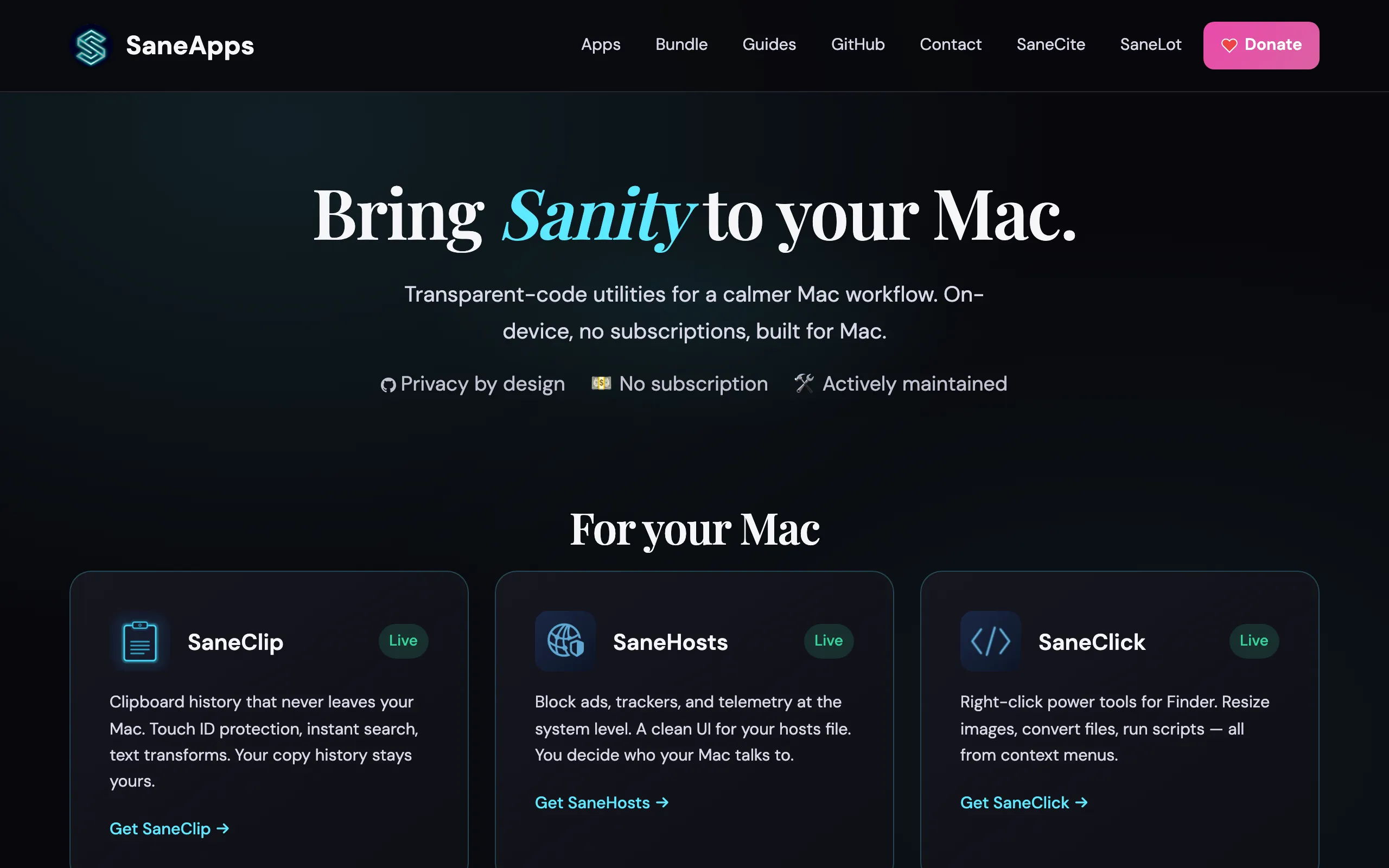 Screenshot of saneapps