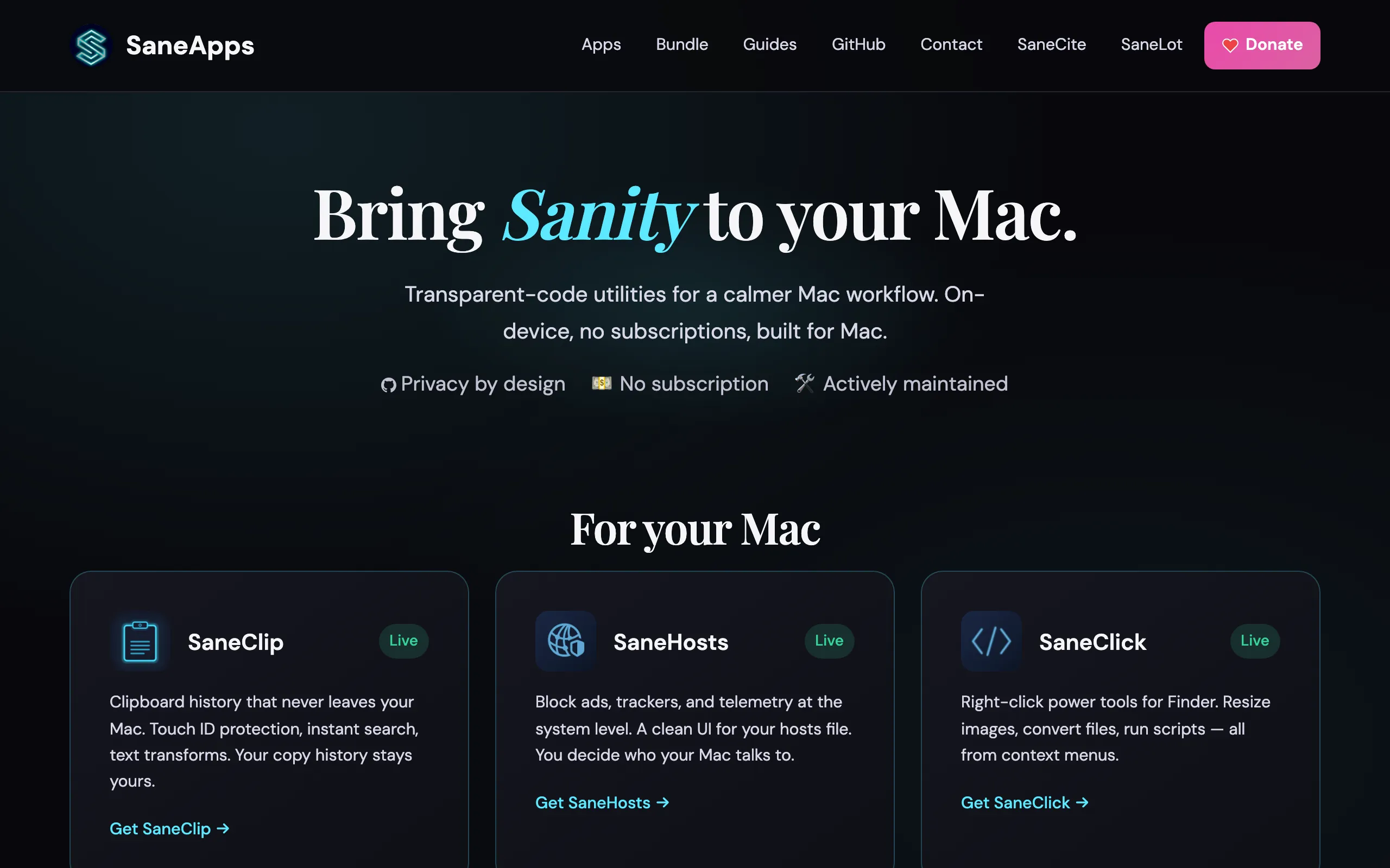Screenshot of saneapps